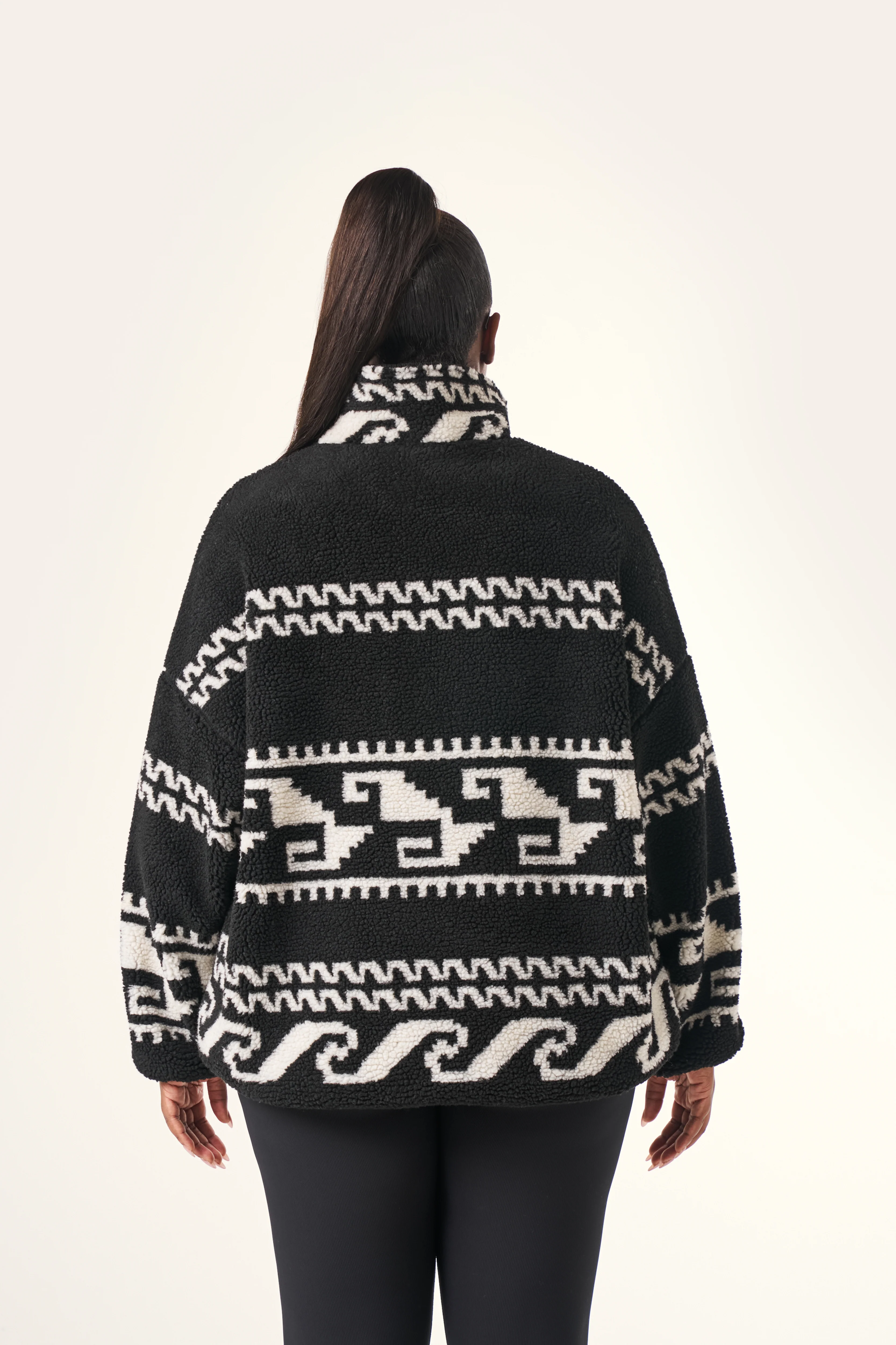 Aztec Detail Quarter Zip Borg Sweatshirt - Core Black - Image 7