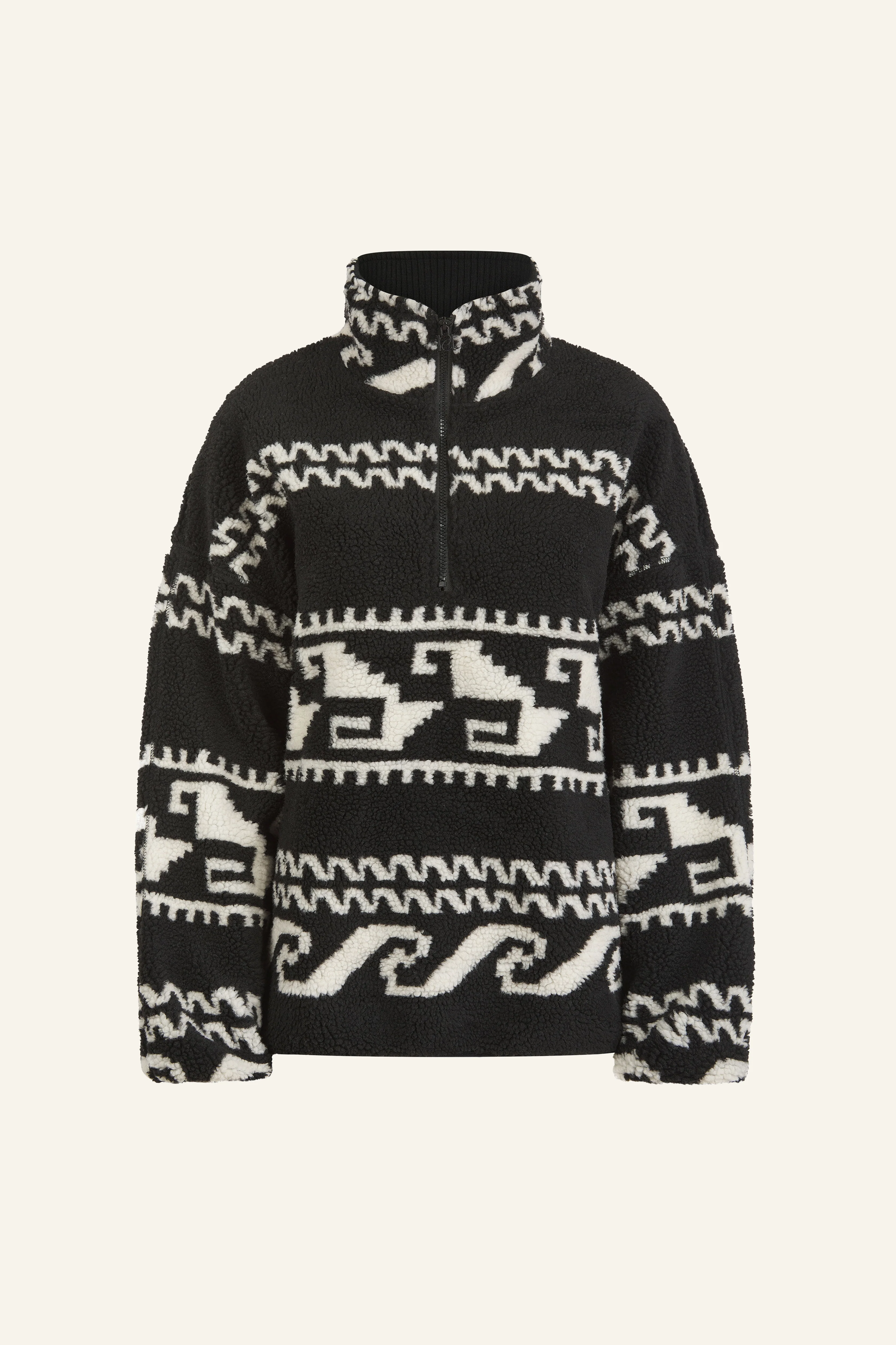 Aztec Detail Quarter Zip Borg Sweatshirt - Core Black - Image 8