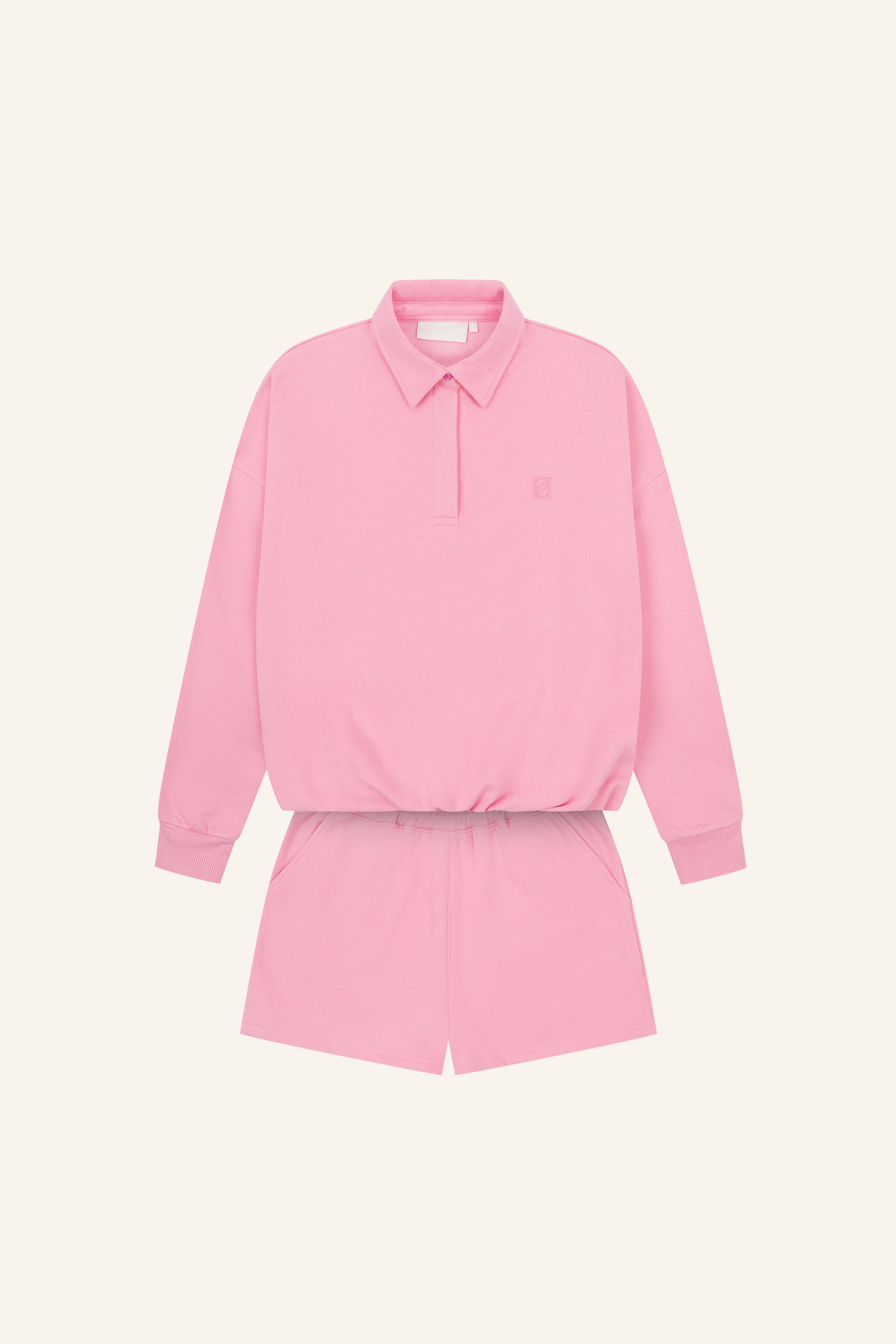 Button Front Collar 2 In 1 Short Tracksuit - Bubblegum Pink - Image 11
