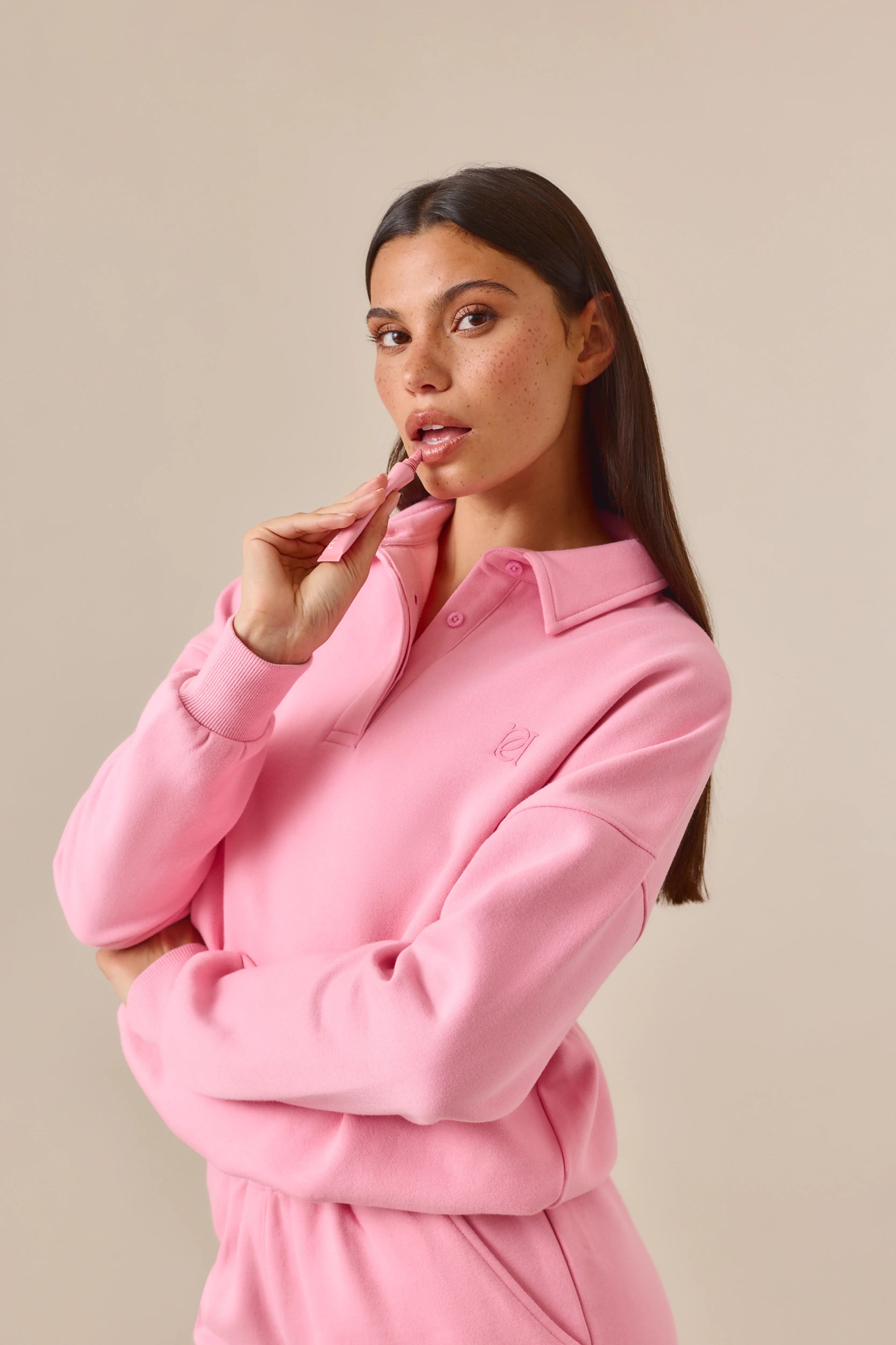 Button Front Collar 2 In 1 Short Tracksuit - Bubblegum Pink - Image 4