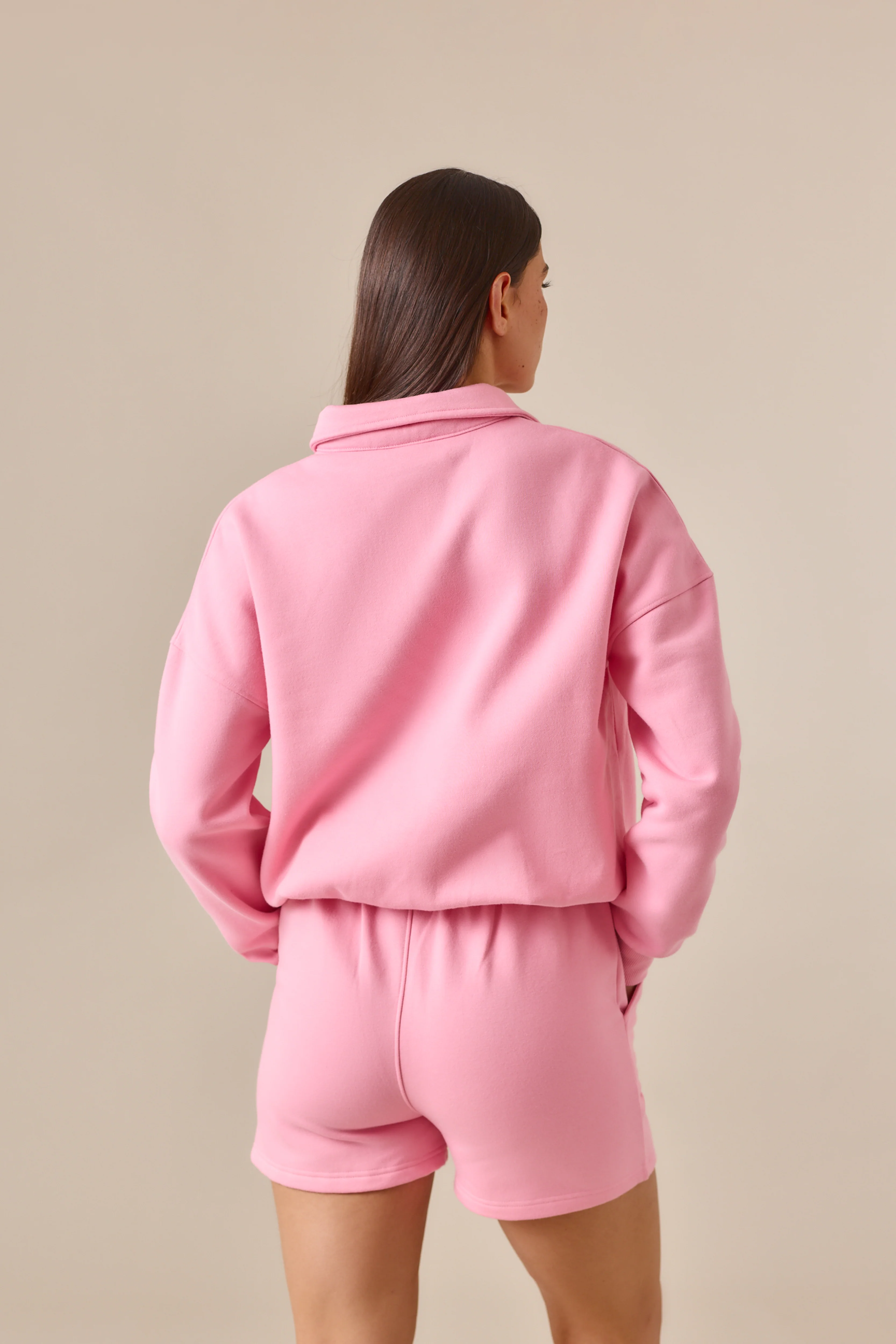 Button Front Collar 2 In 1 Short Tracksuit - Bubblegum Pink - Image 7
