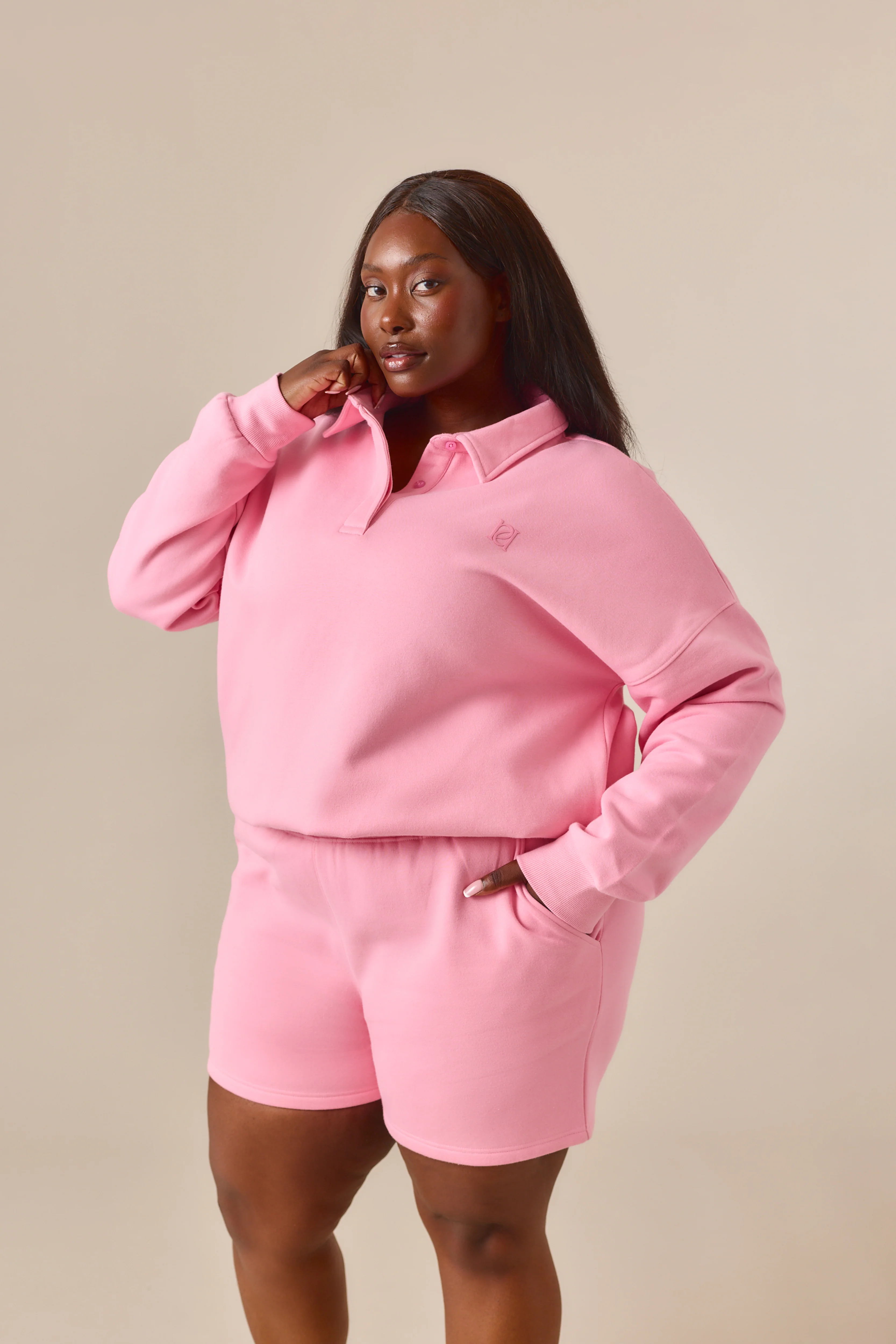 Button Front Collar 2 In 1 Short Tracksuit - Bubblegum Pink - Image 8