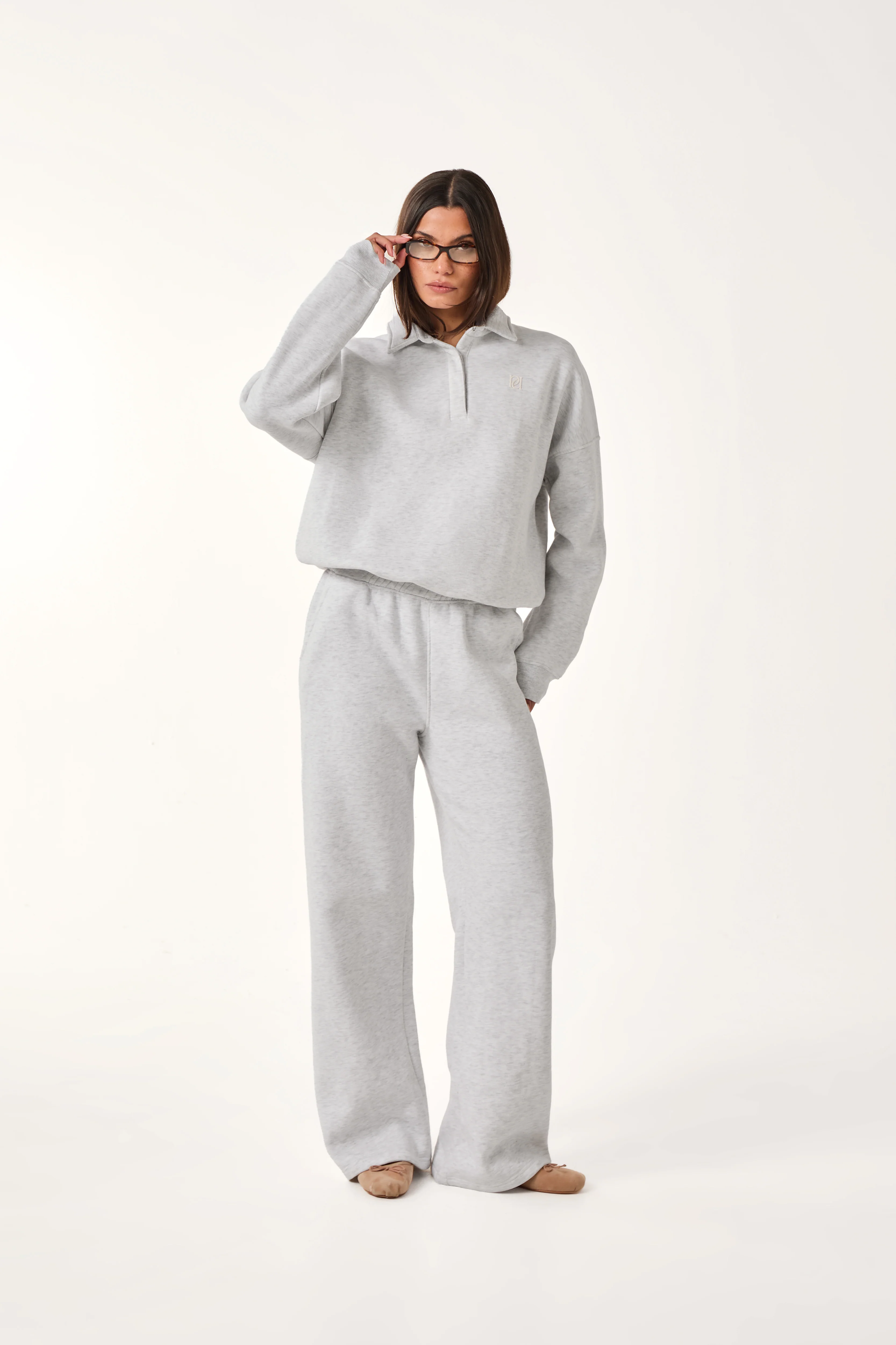 Button Front Collar 2 In 1 Tracksuit - Grey Marl - Image 3