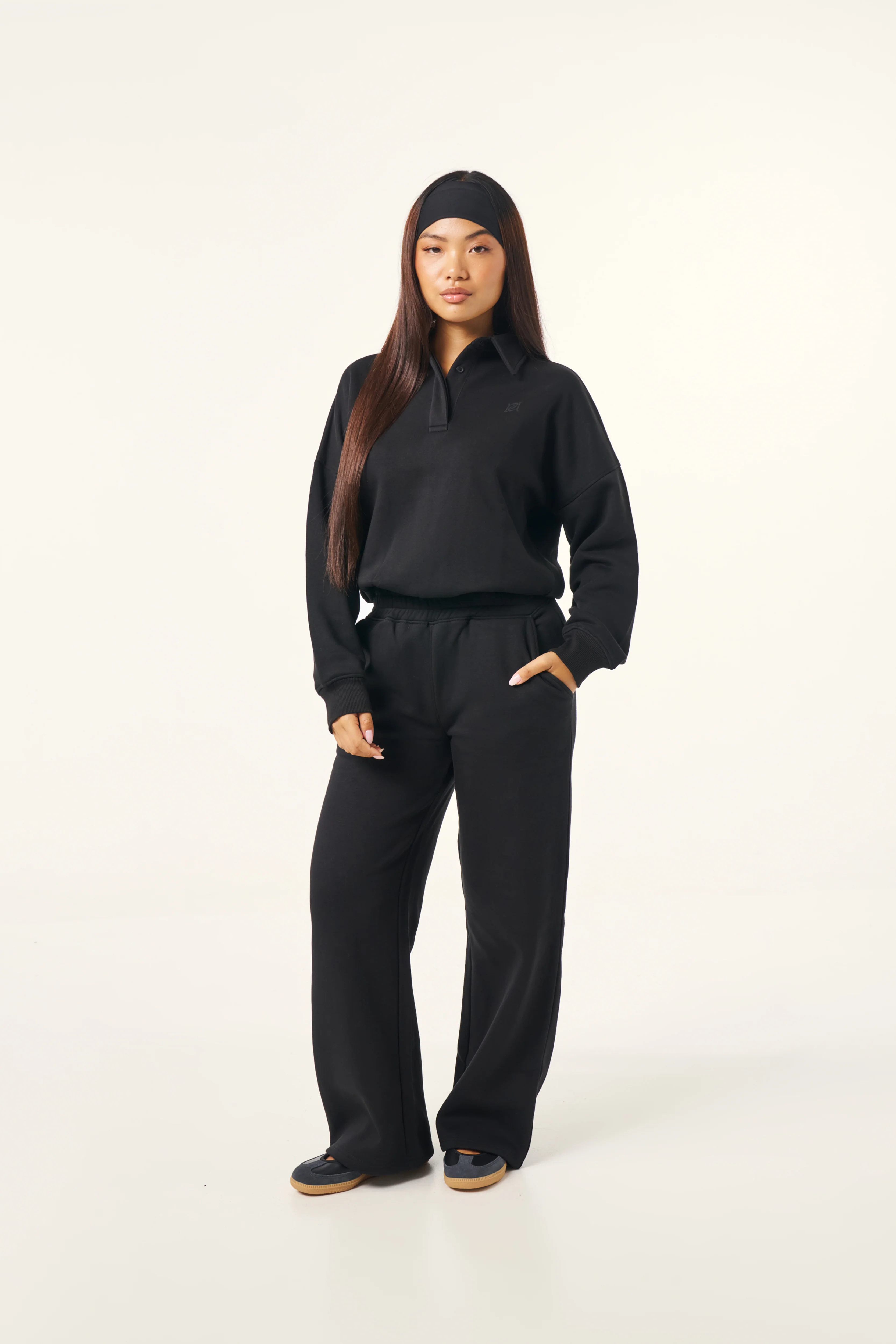 Button Front Collar 2 in 1 Tracksuit - Core Black - Image 4