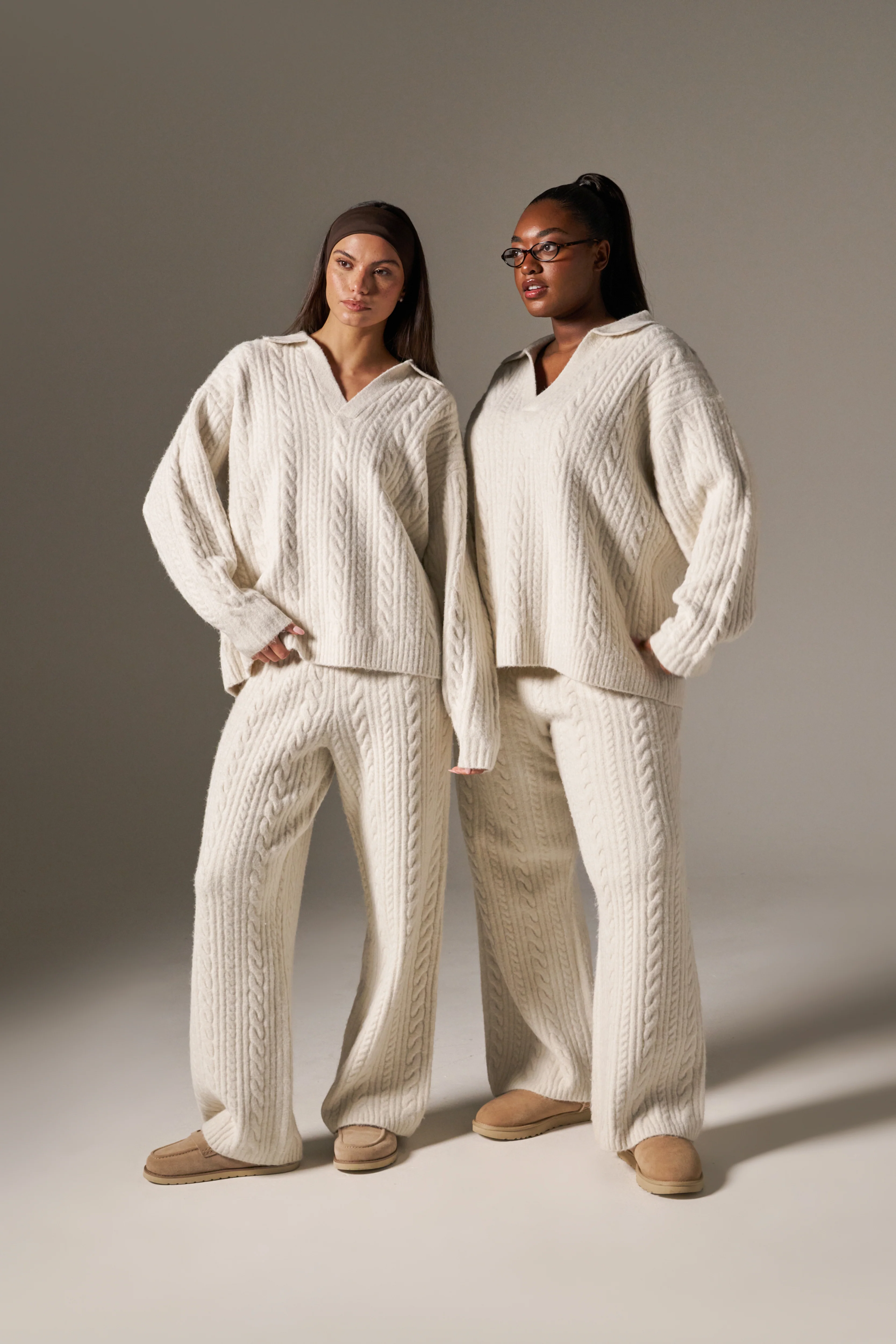 Cable Wide Leg Knit Trousers - Crème - Image 10