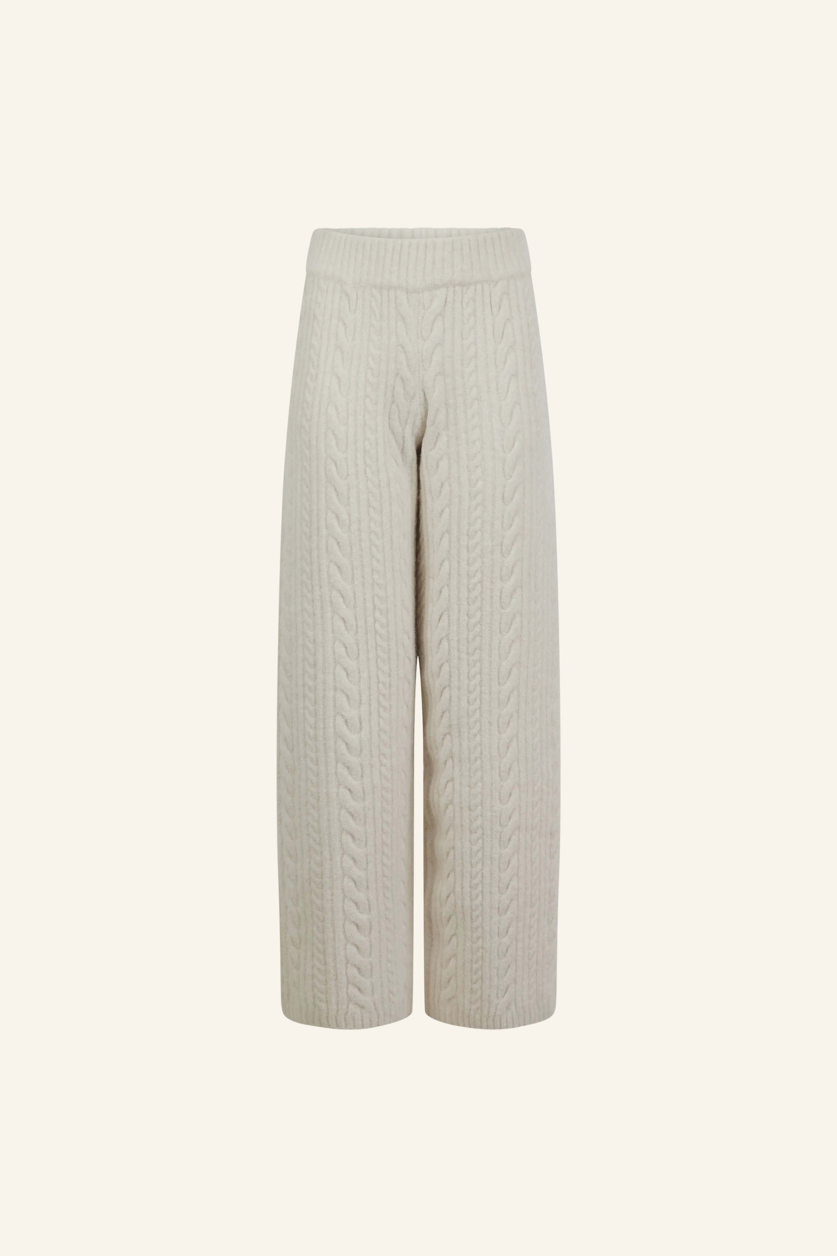 Cable Wide Leg Knit Trousers - Crème - Image 11
