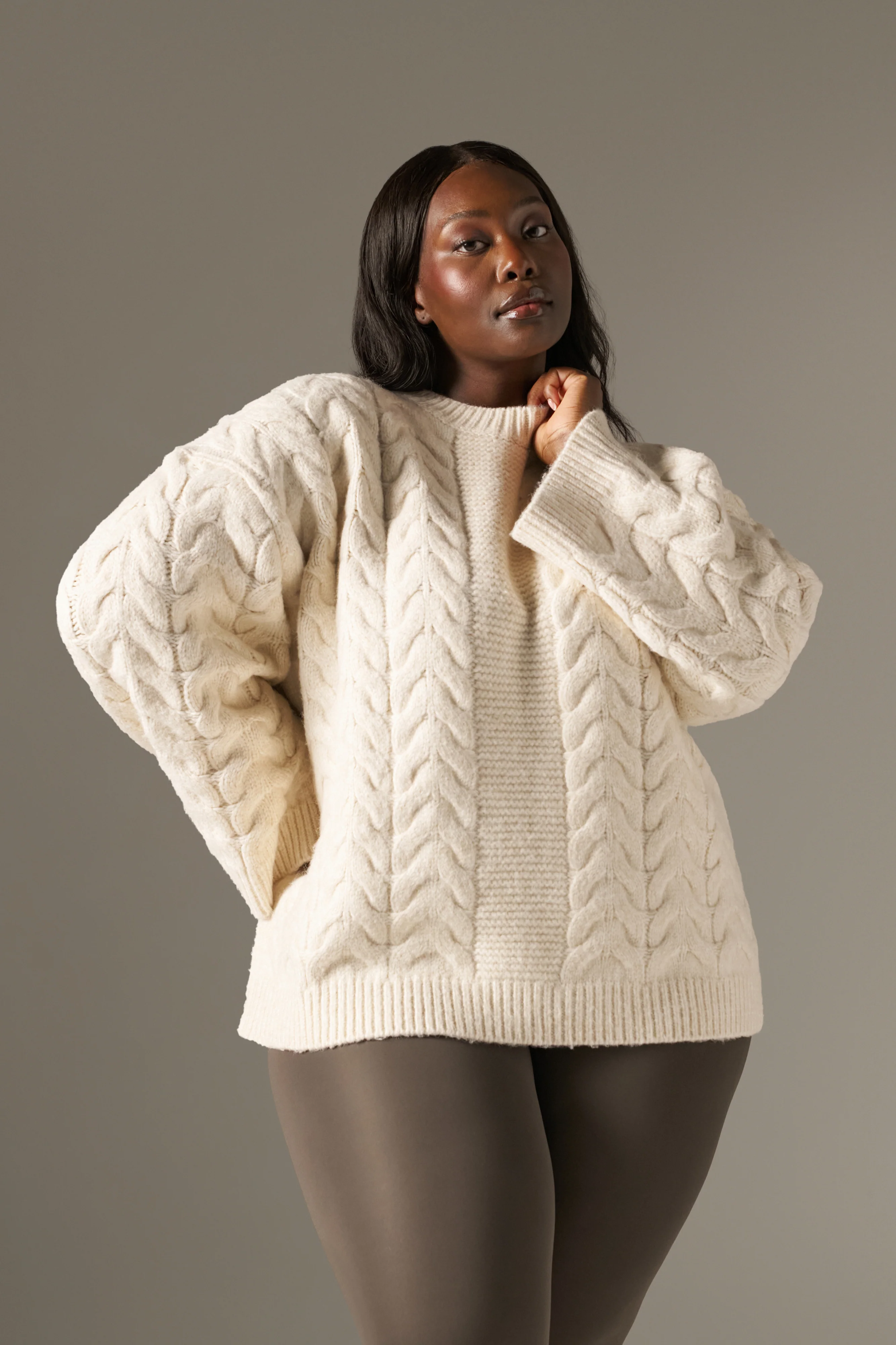 Chunky Cable Knitted Jumper - Crème - Image 8