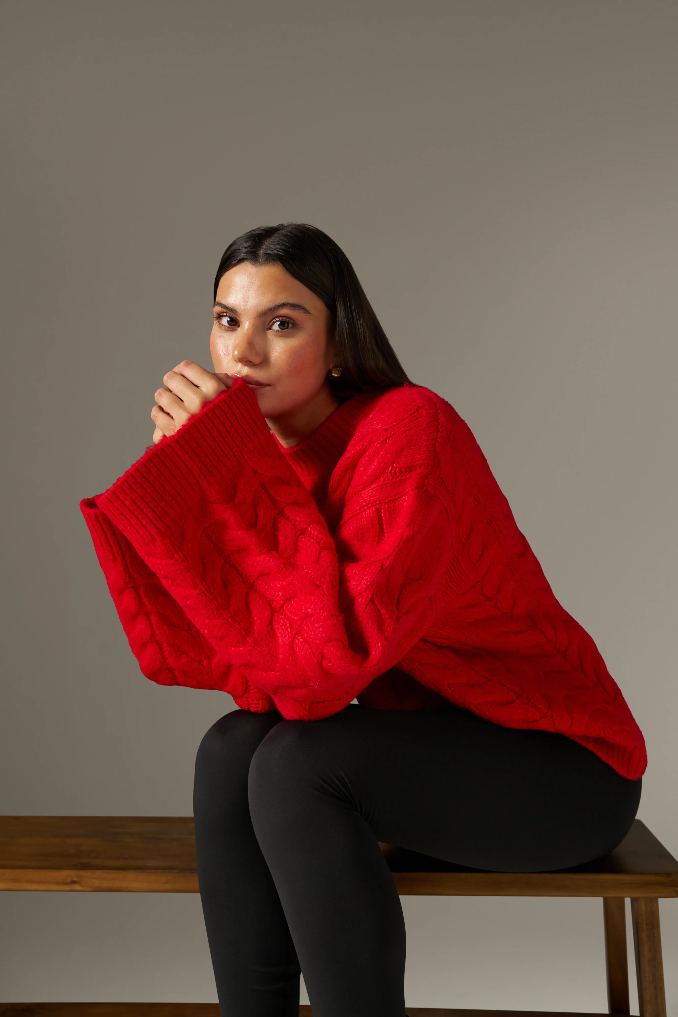 Chunky Cable Knitted Jumper - Ruby Red - Image 3