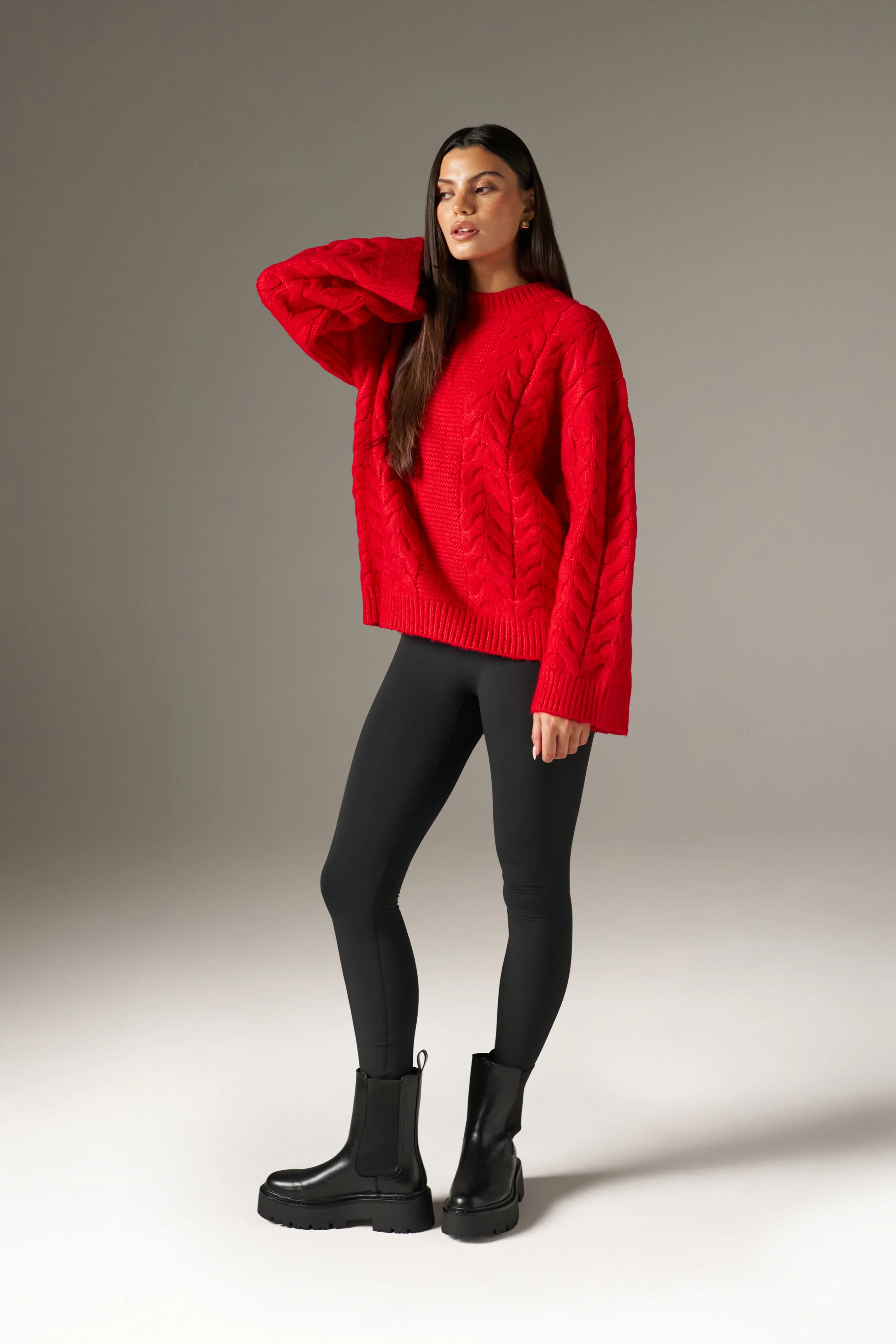 Chunky Cable Knitted Jumper - Ruby Red - Image 4