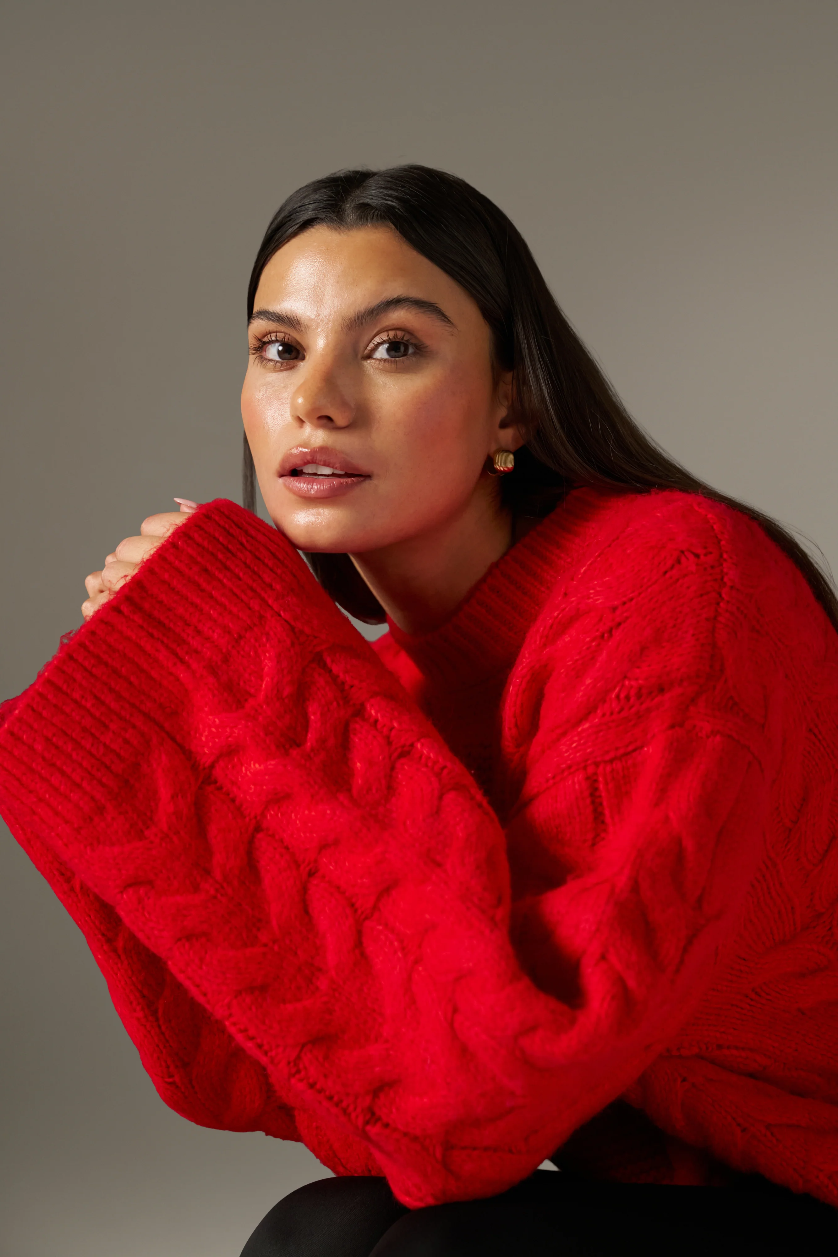 Chunky Cable Knitted Jumper - Ruby Red - Image 5