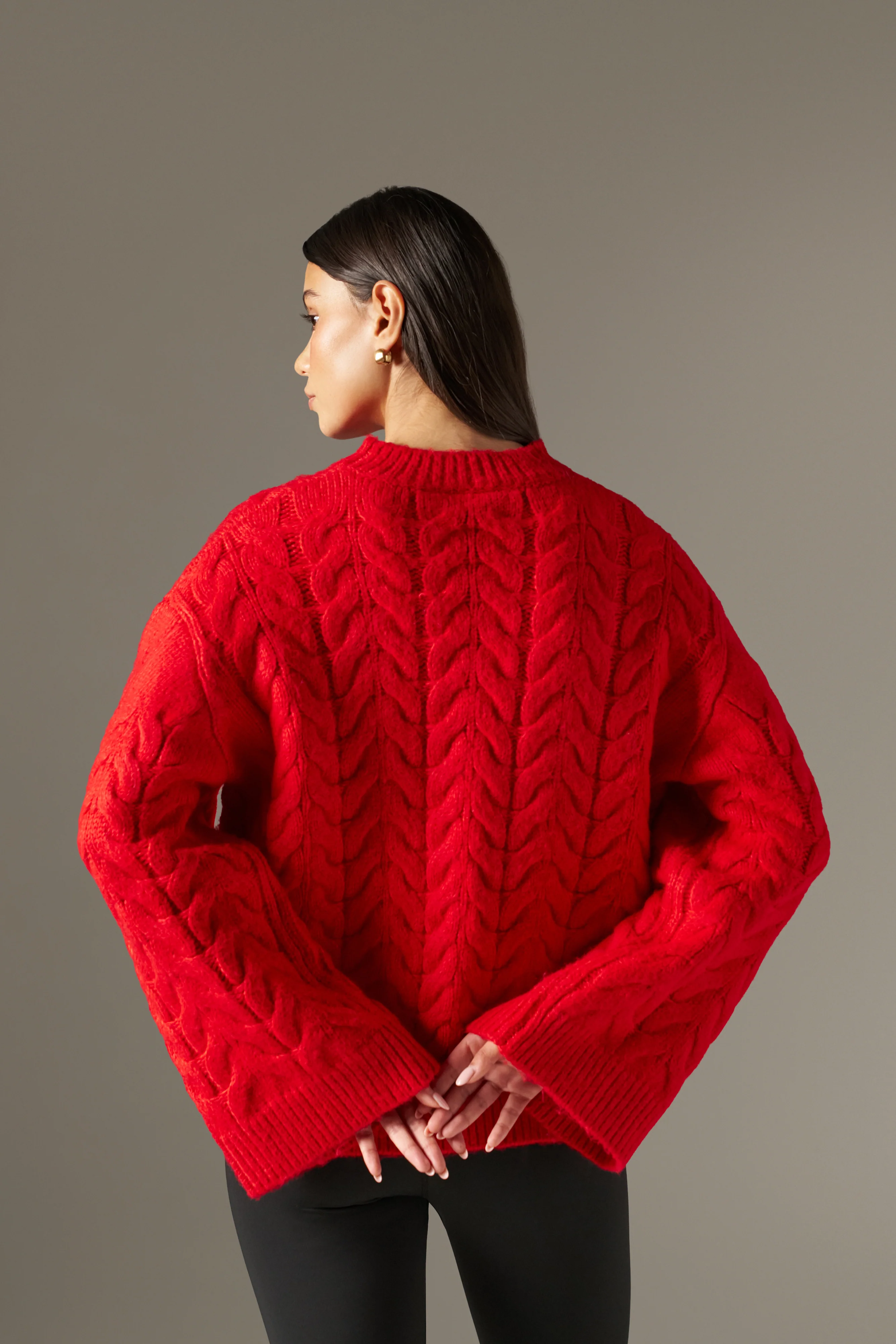 Chunky Cable Knitted Jumper - Ruby Red - Image 6