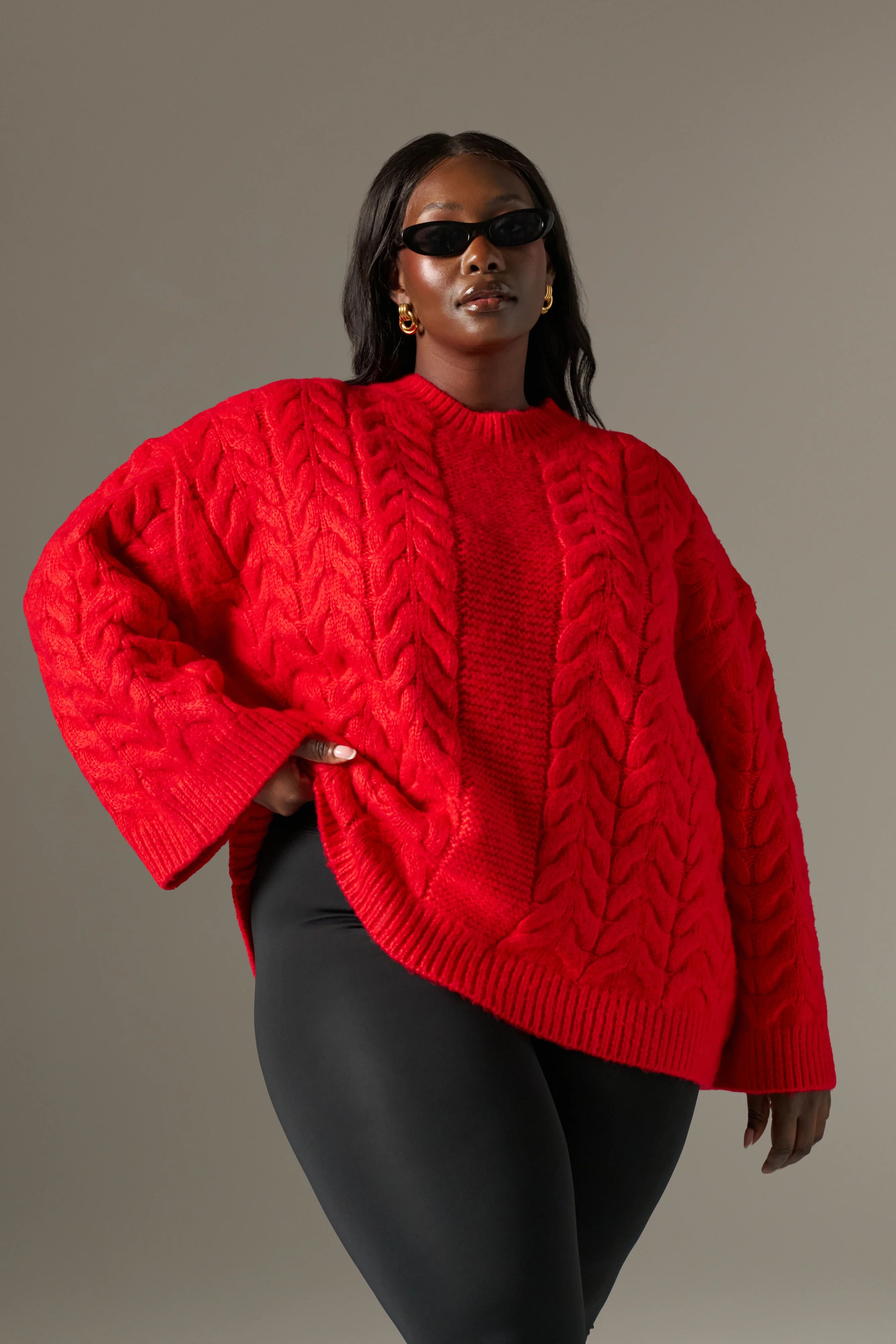 Chunky Cable Knitted Jumper - Ruby Red - Image 7
