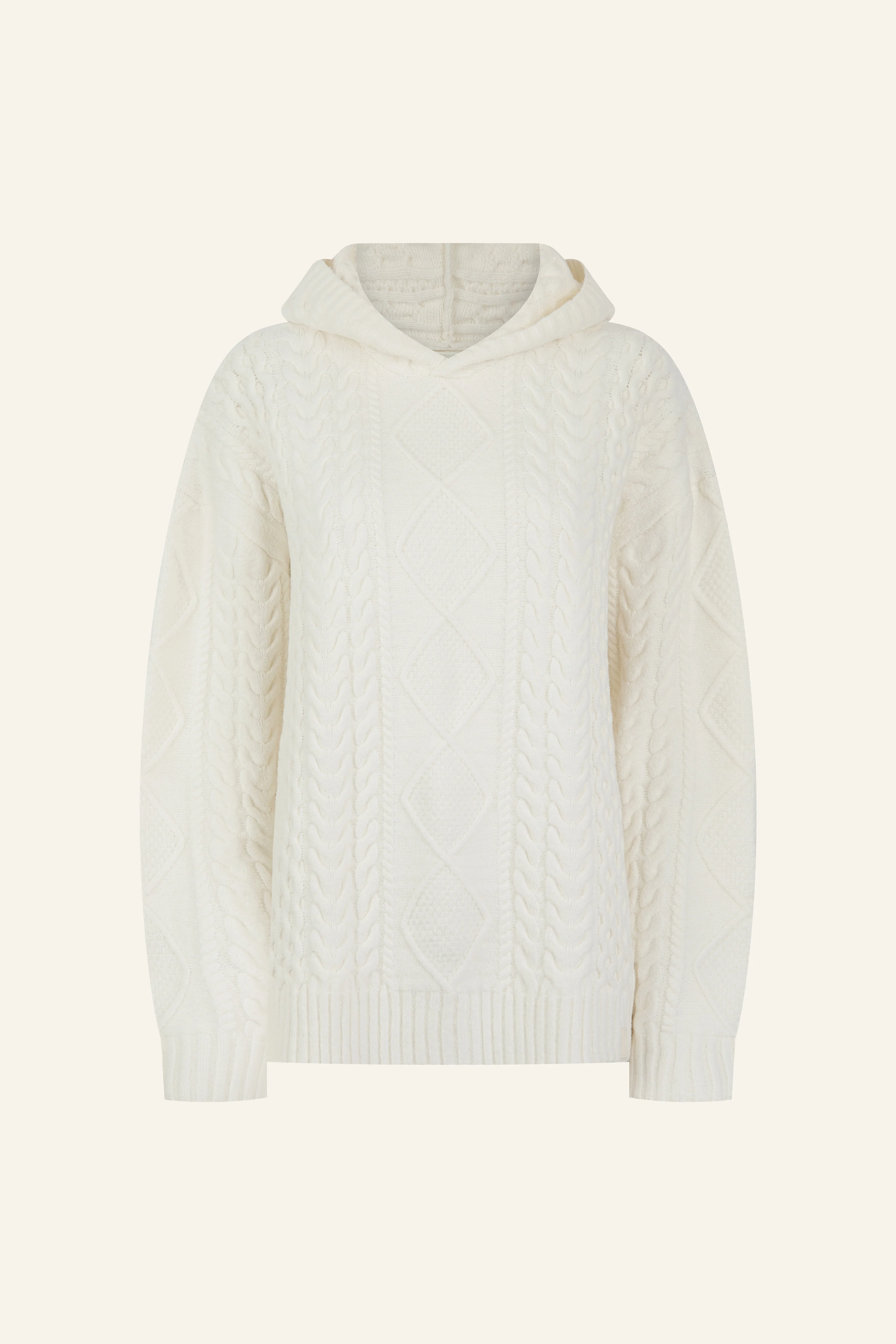 Chunky Cable Premium Knitted Hoodie - Crème - Image 9