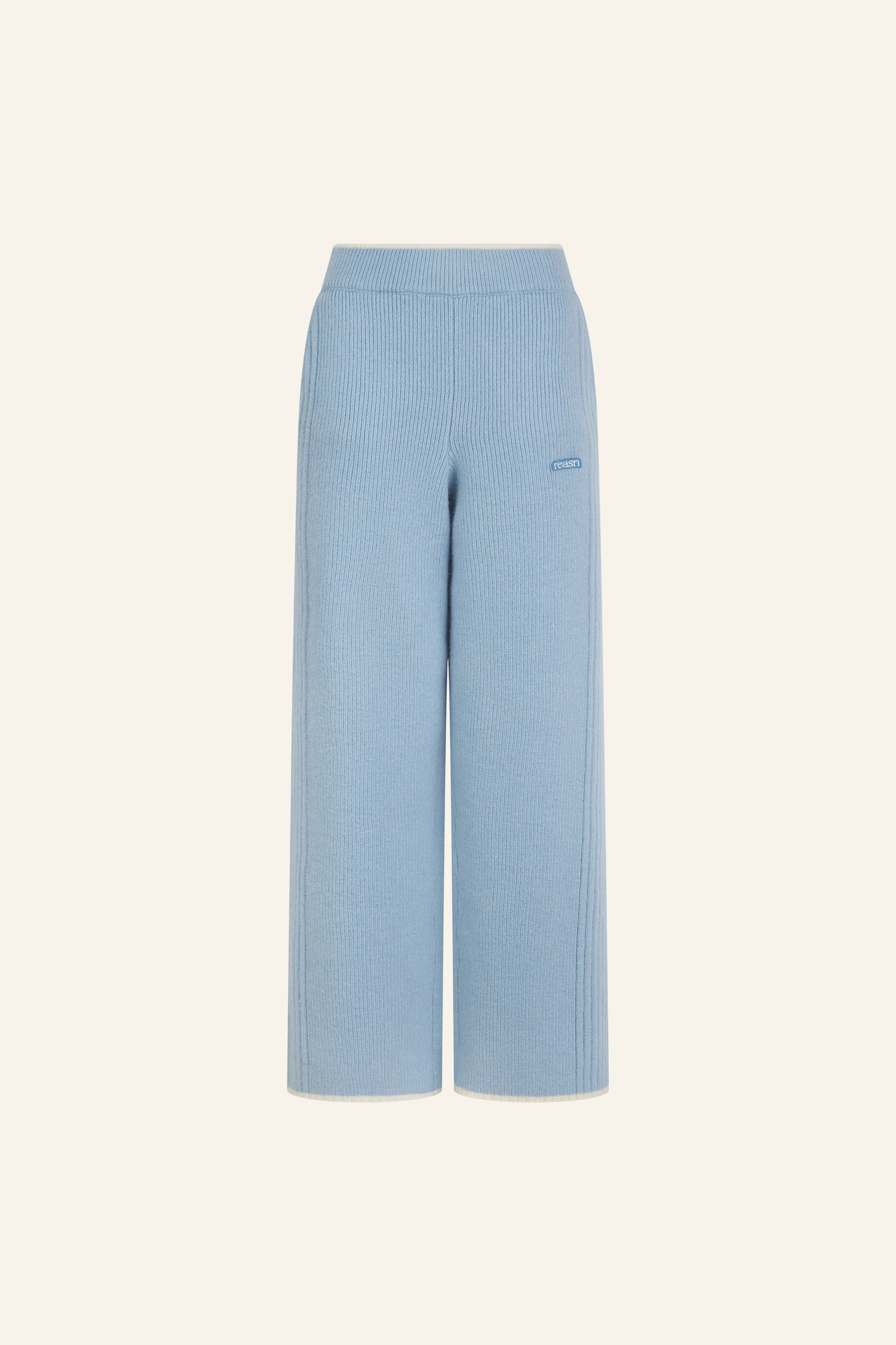 Contrast Tipping High Waist Knitted Trousers - Powder Blue - Image 10