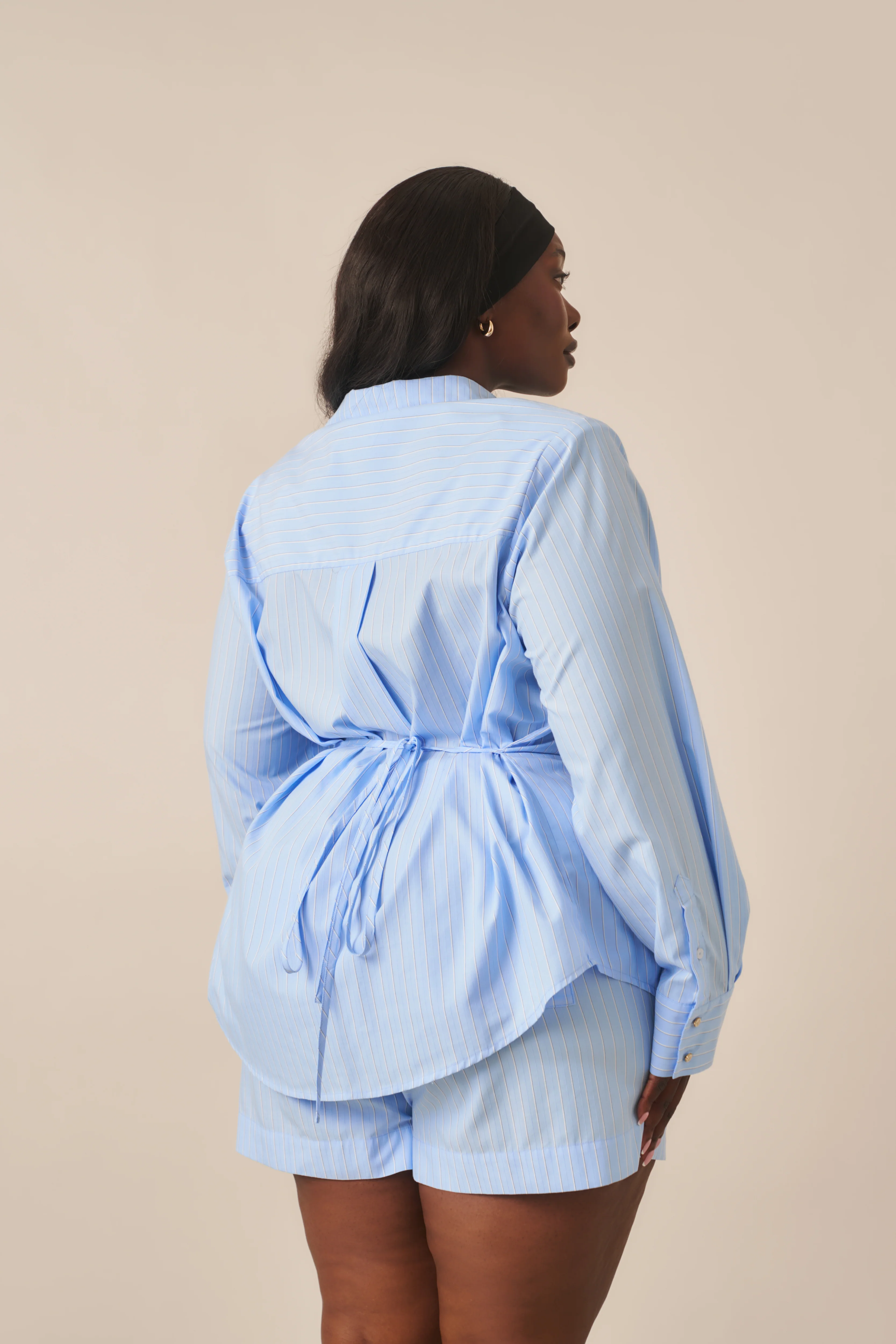 Crease Resistant Cotton Poplin High Waist Shorts - Powder Blue - Image 9