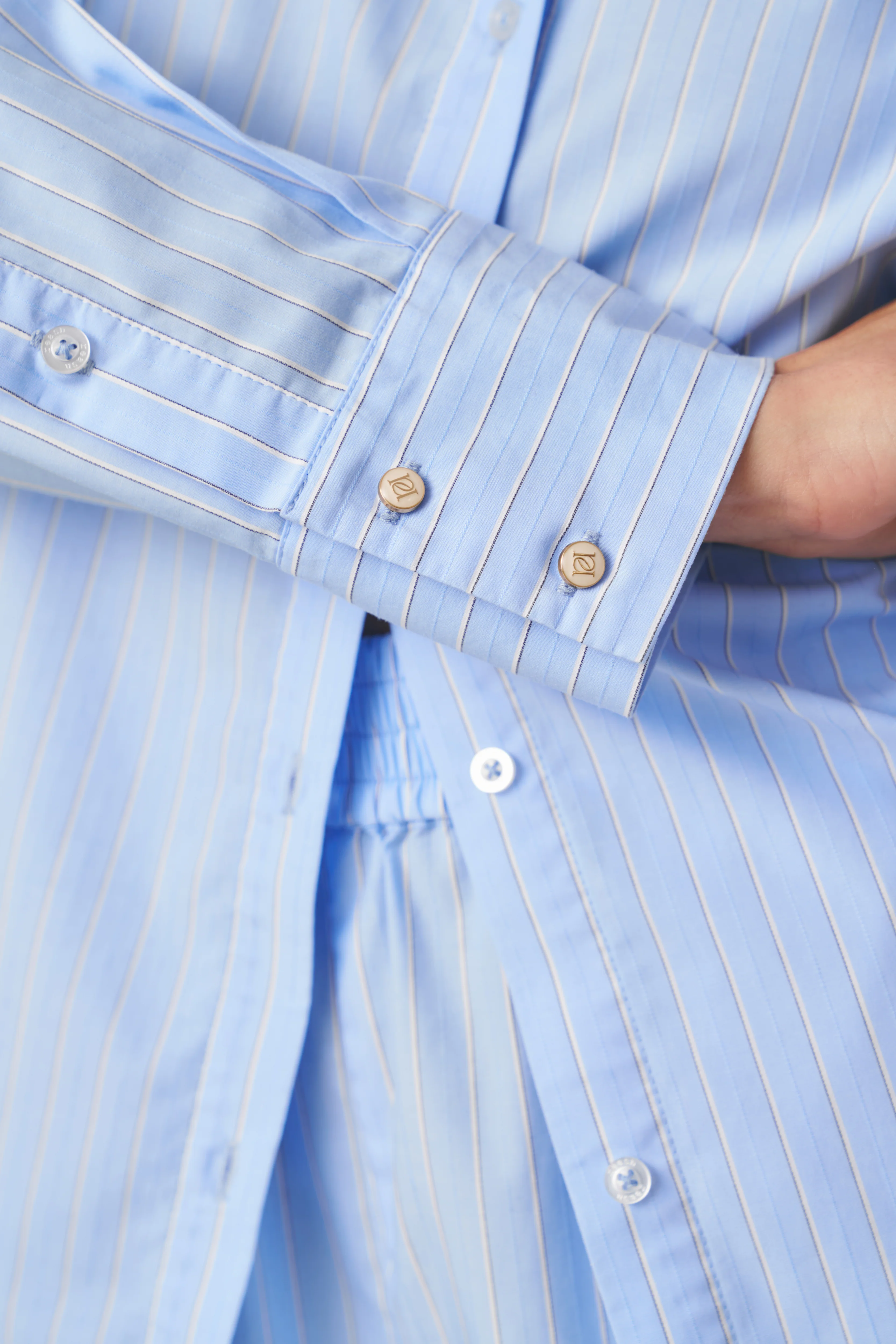 Crease Resistant Cotton Poplin Stripe Shirt - Powder Blue - Image 7
