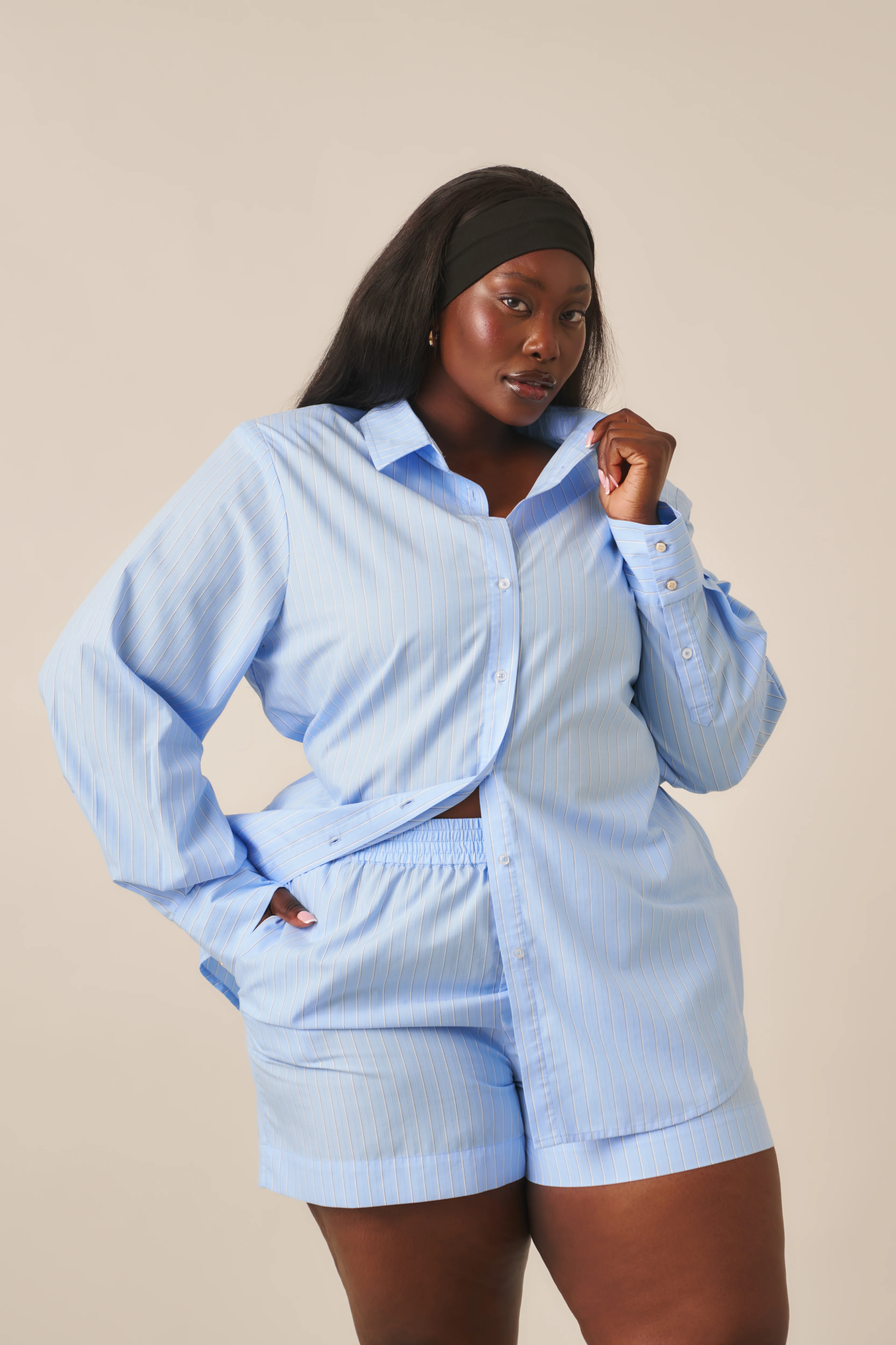 Crease Resistant Cotton Poplin Stripe Shirt - Powder Blue - Image 8