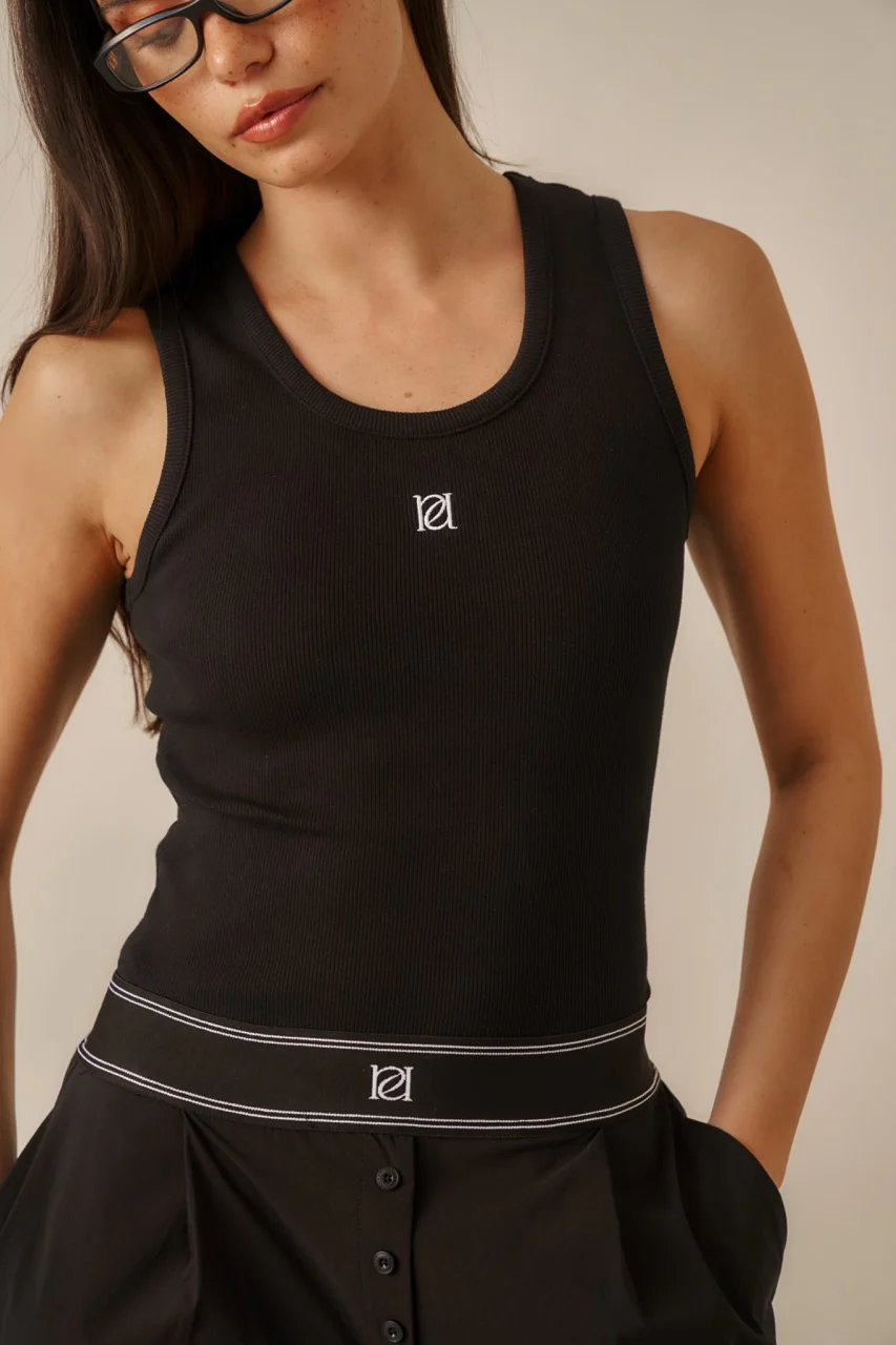Ribbed Emblem Vest Top - Core Black - Image 4
