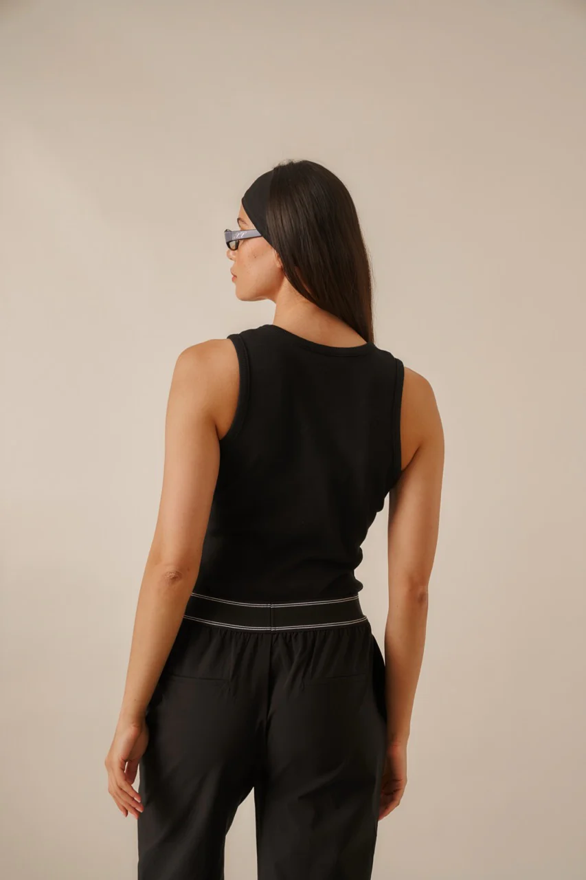 Ribbed Emblem Vest Top - Core Black - Image 5