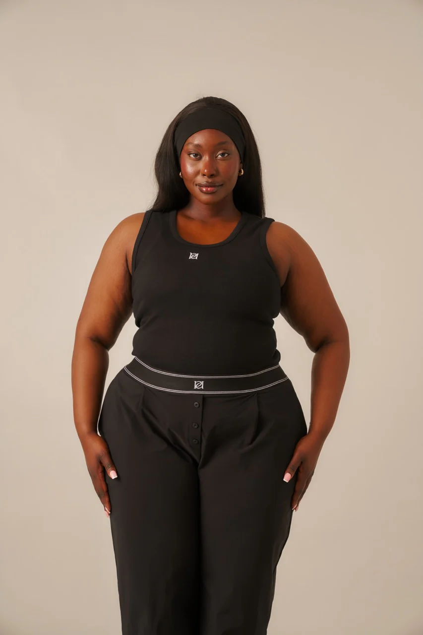 Ribbed Emblem Vest Top - Core Black - Image 7