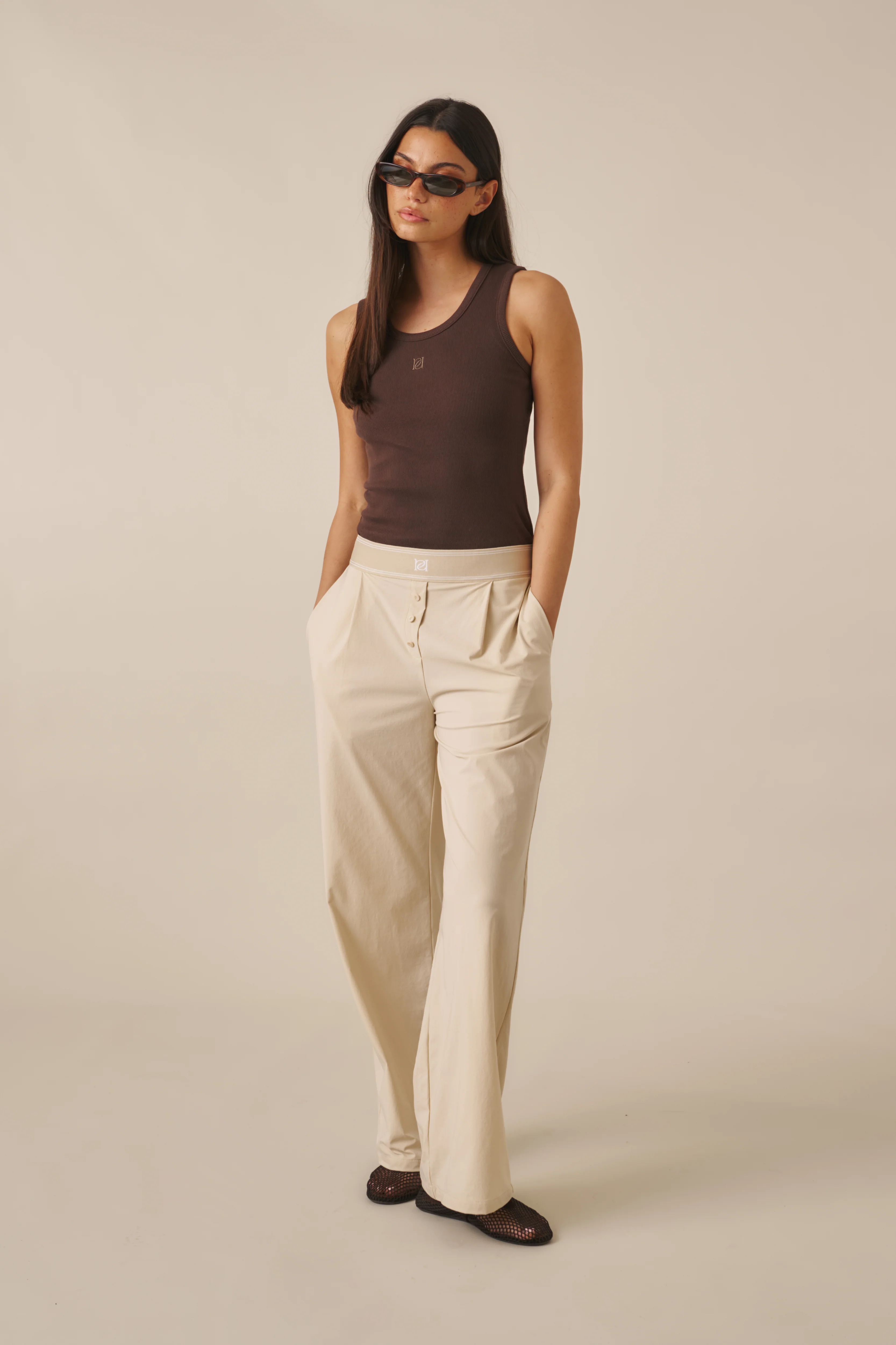 Ribbed Emblem Vest Top - Espresso - Image 3