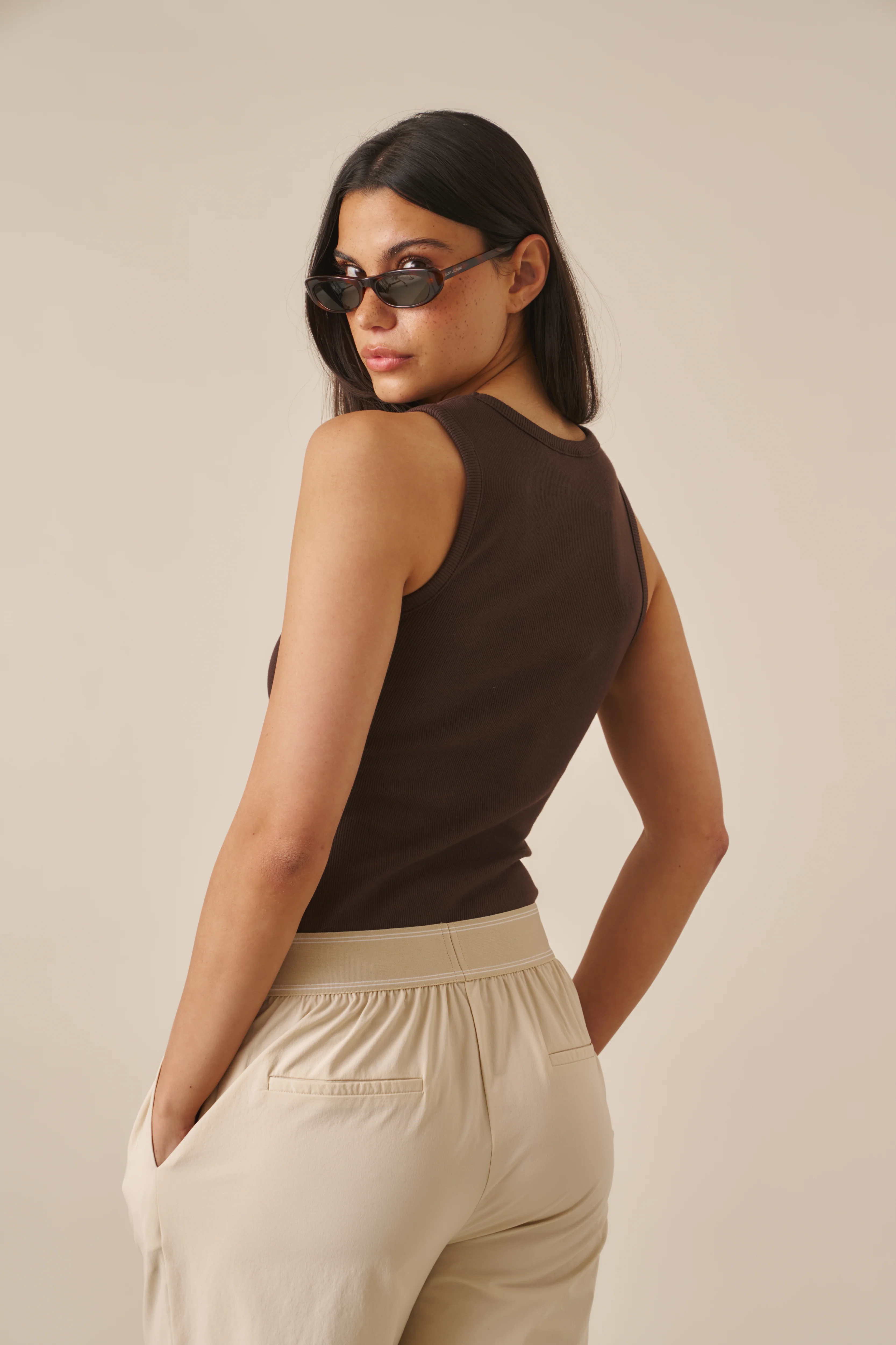 Ribbed Emblem Vest Top - Espresso - Image 7