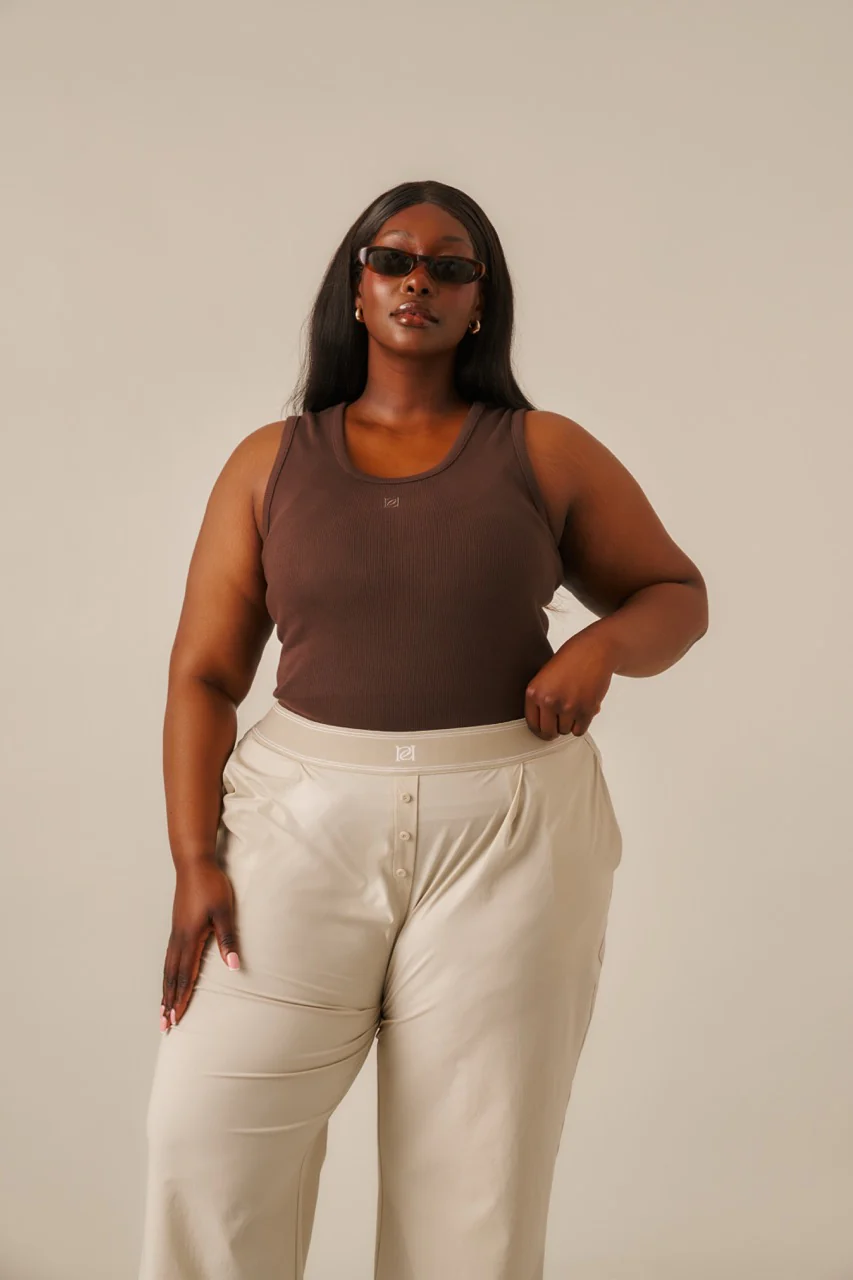 Ribbed Emblem Vest Top - Espresso - Image 9