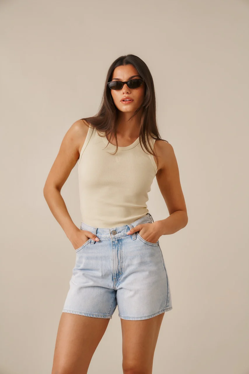 Ribbed Emblem Vest Top - Lemon Sorbet - Image 6