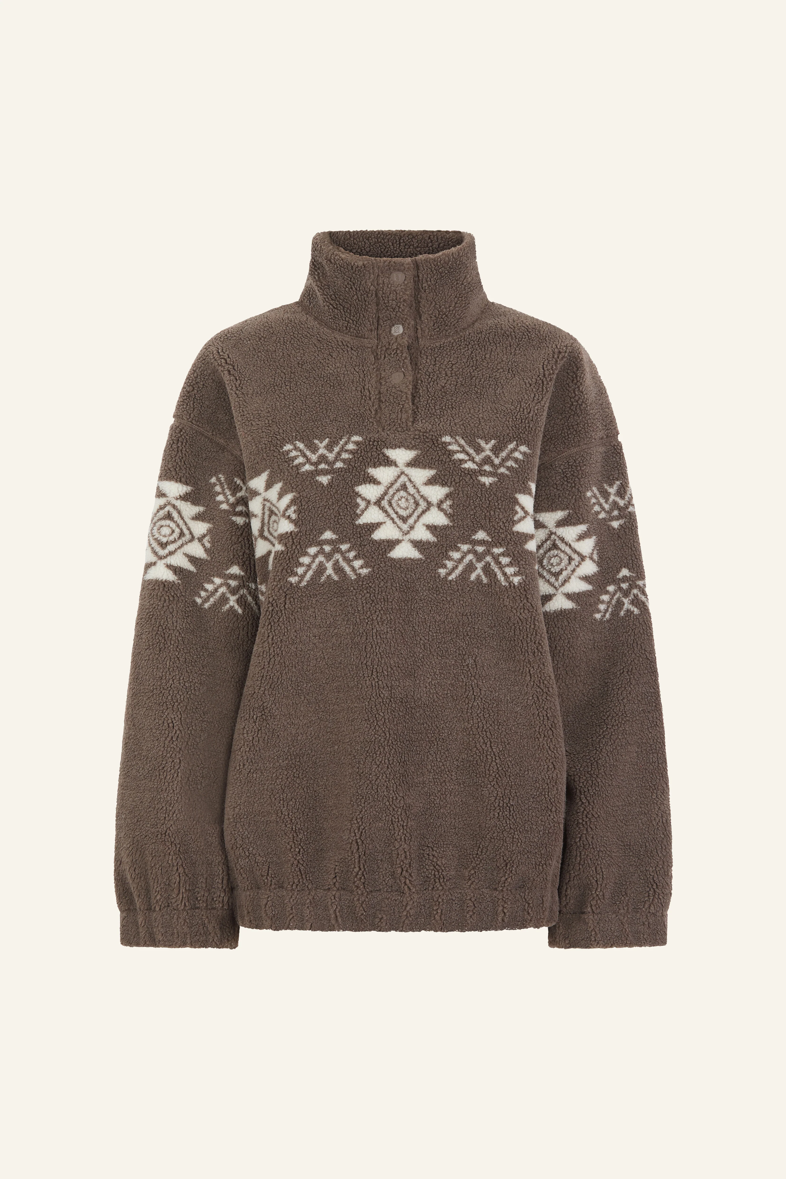 Fairisle Popper Detail Borg Sweatshirt - Cocoa - Image 11