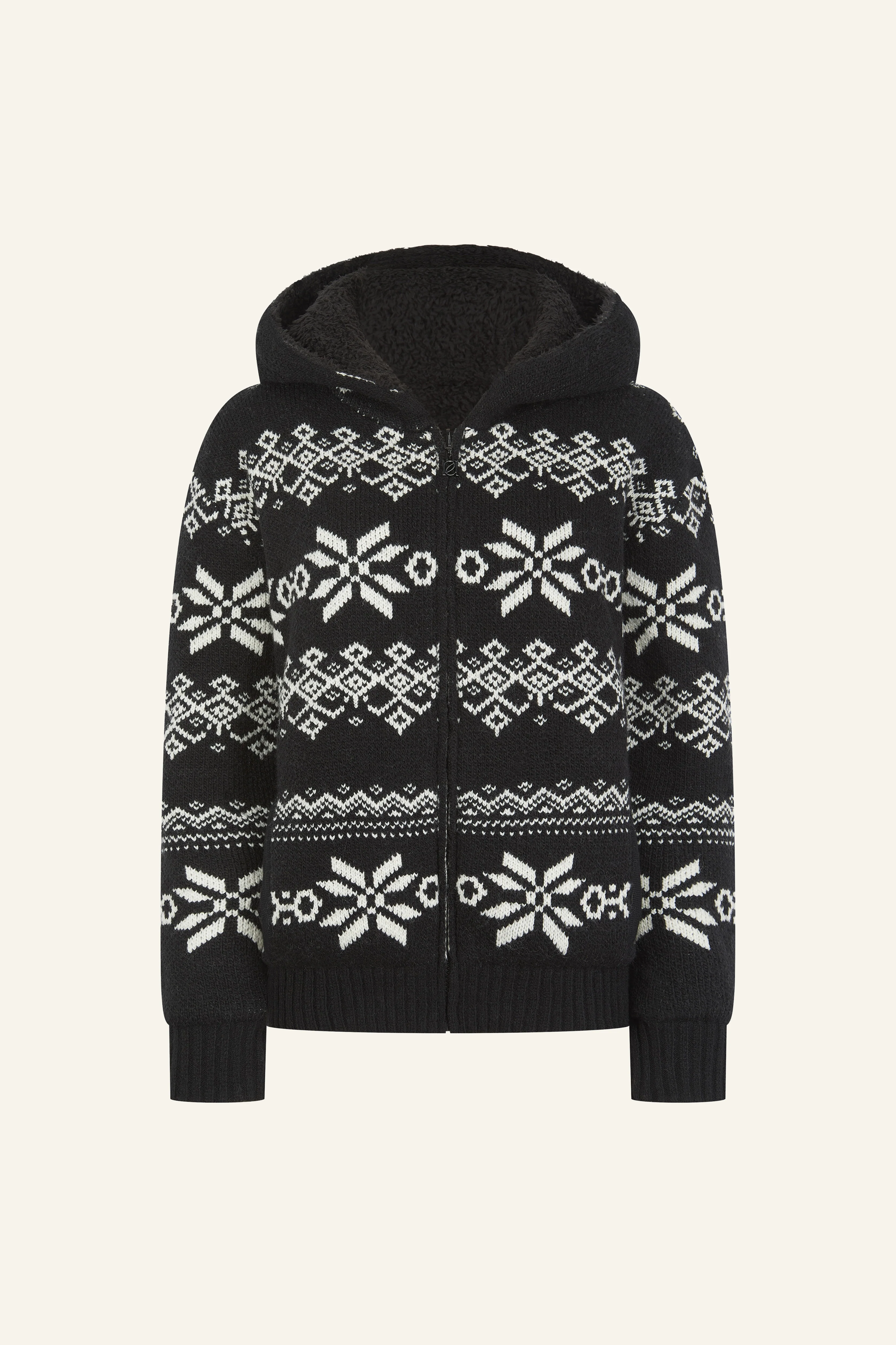 Fairisle Reversible Zip Through Knitted Hoodie - Core Black - Image 12