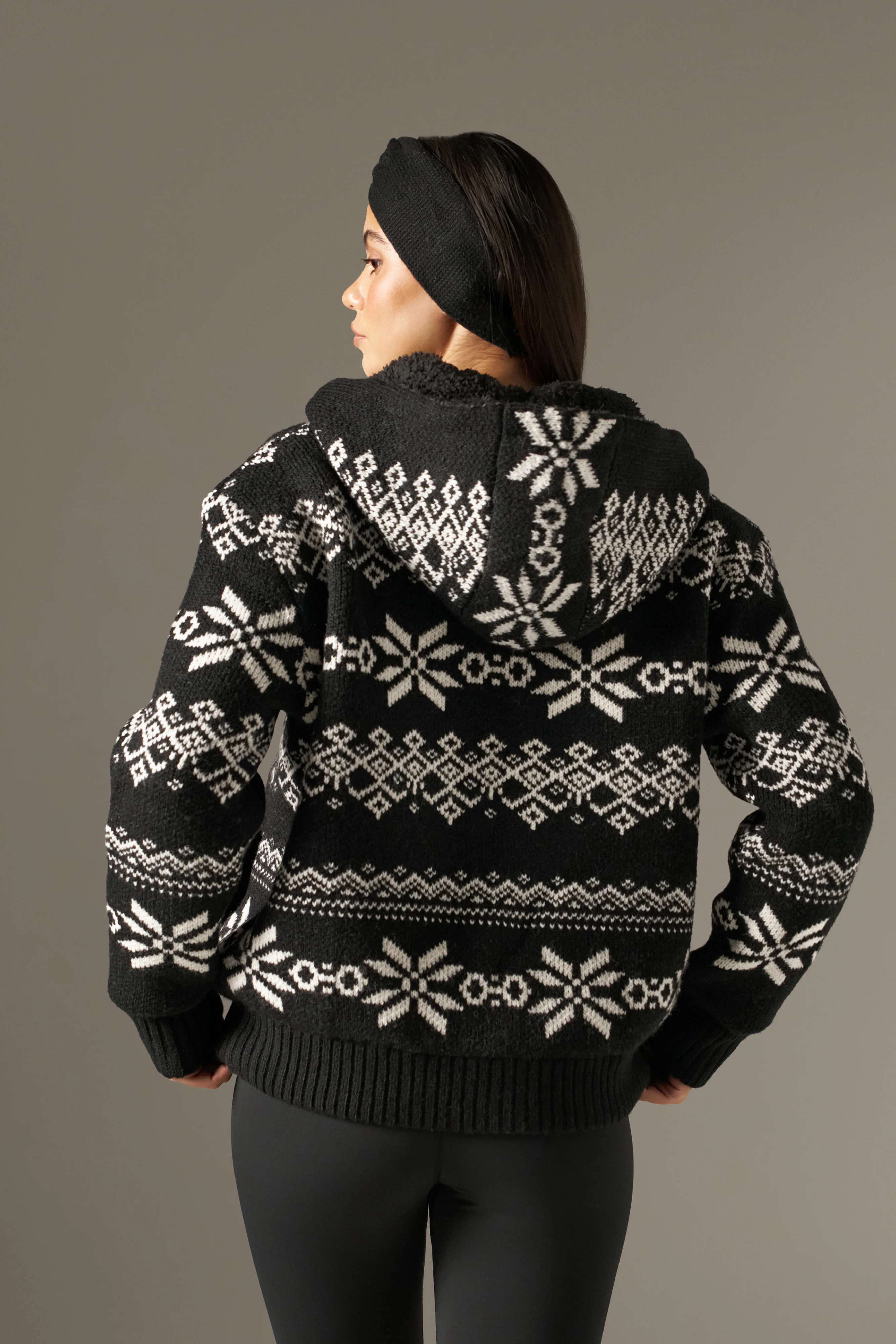 Fairisle Reversible Zip Through Knitted Hoodie - Core Black - Image 5