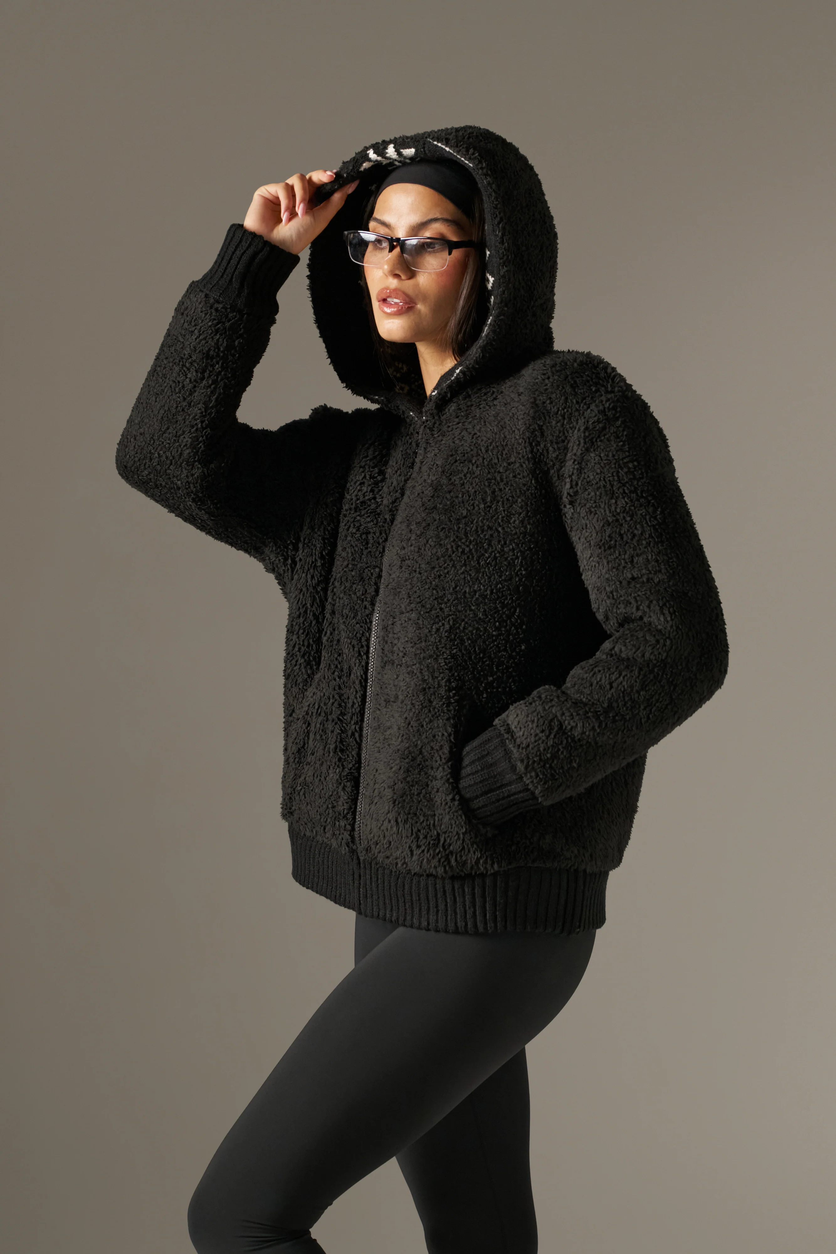 Fairisle Reversible Zip Through Knitted Hoodie - Core Black - Image 6
