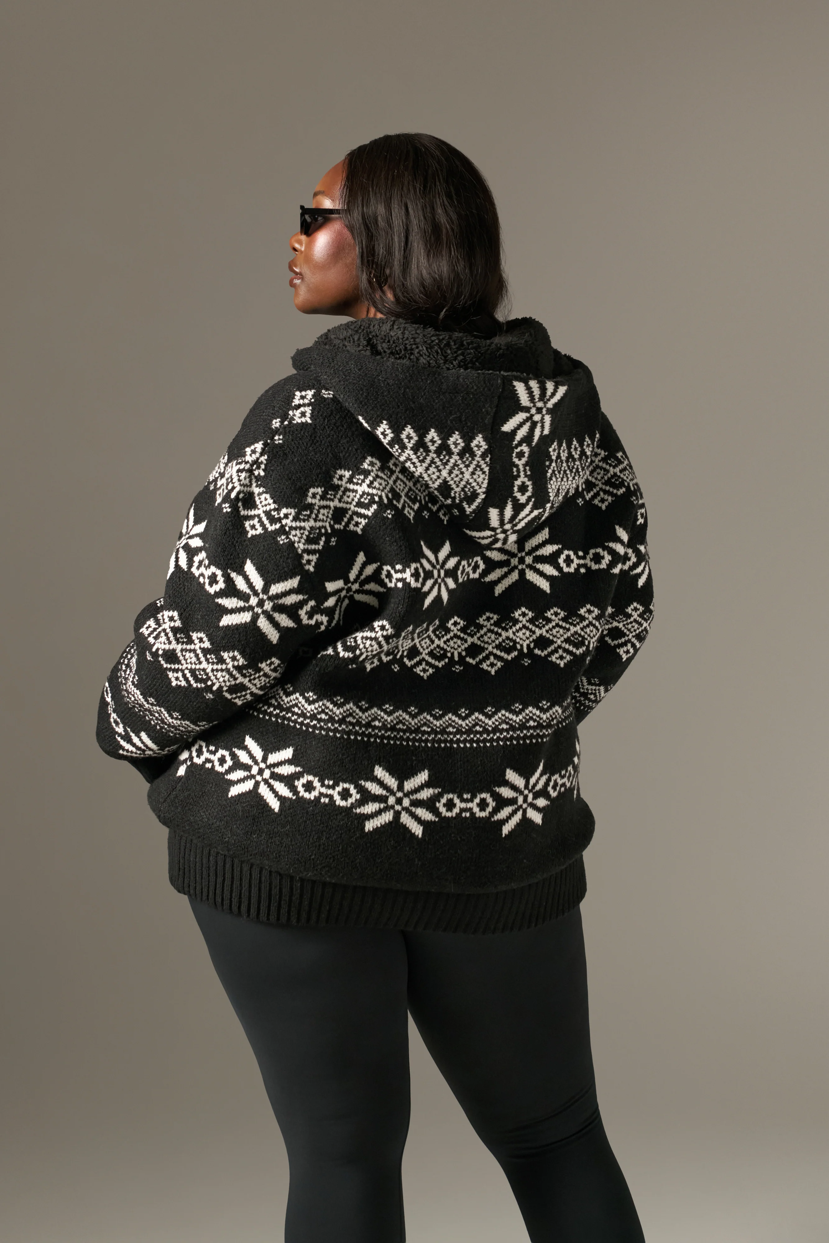Fairisle Reversible Zip Through Knitted Hoodie - Core Black - Image 8