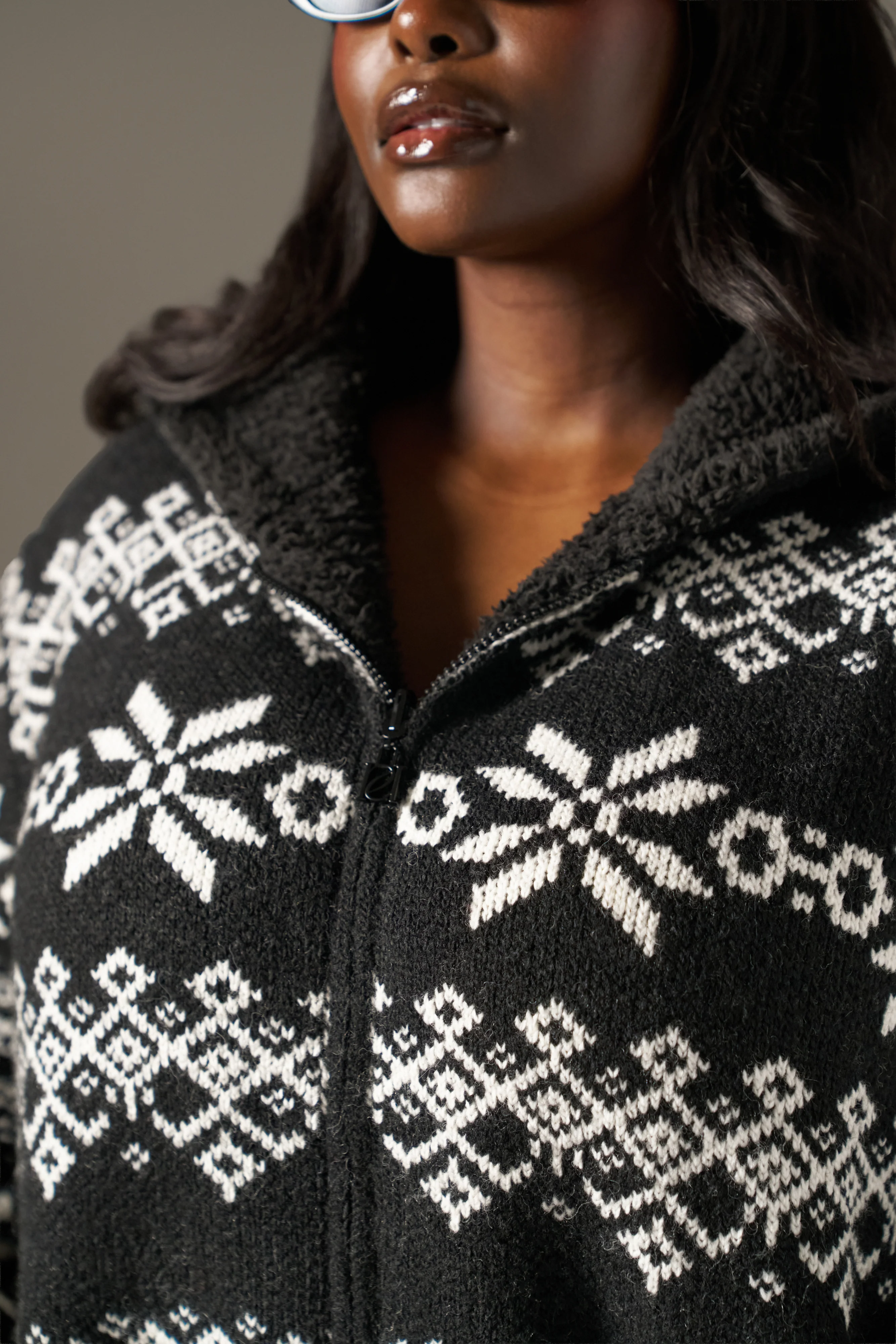 Fairisle Reversible Zip Through Knitted Hoodie - Core Black - Image 9