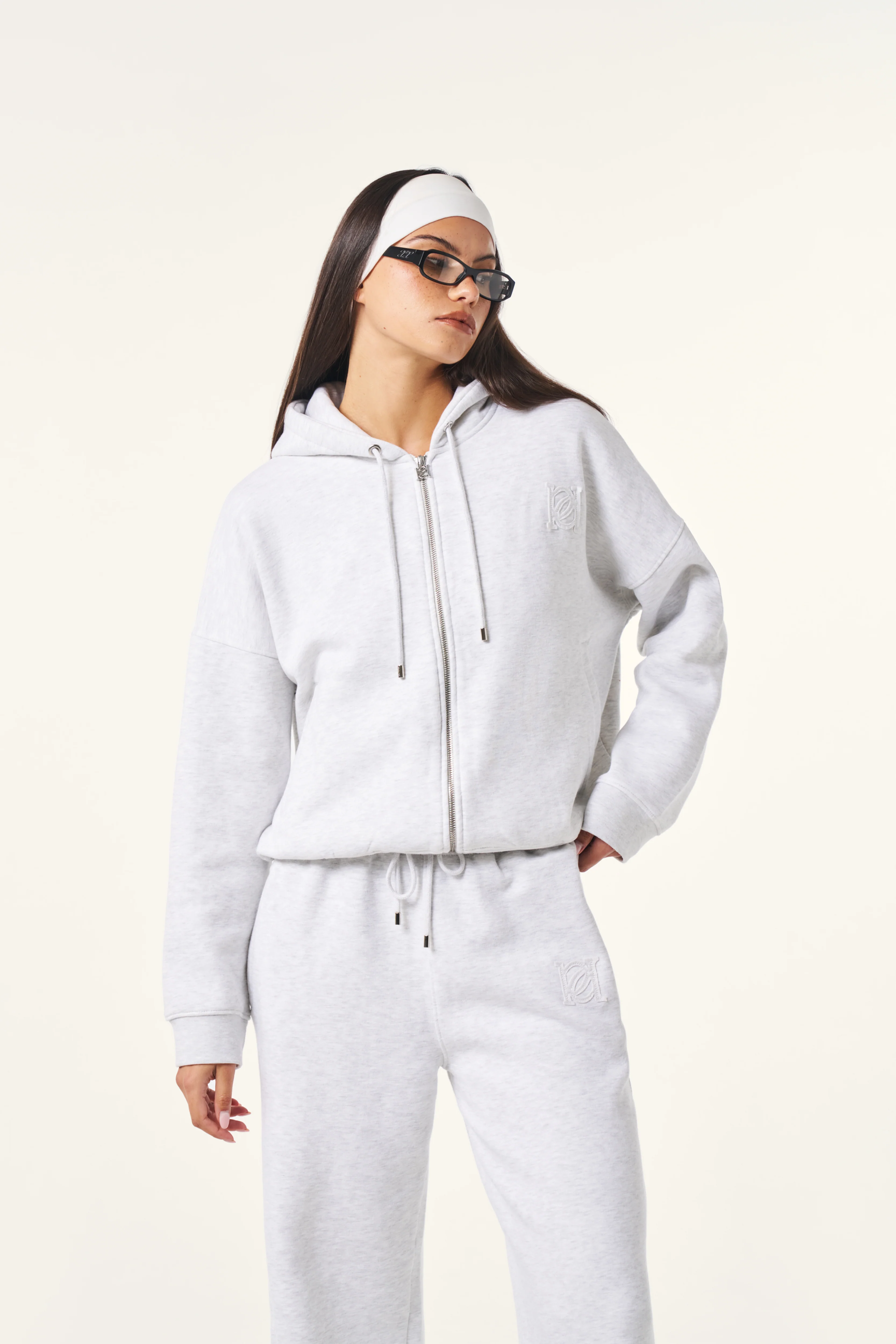High Waist Wide Leg Joggers - Grey Marl - Image 3