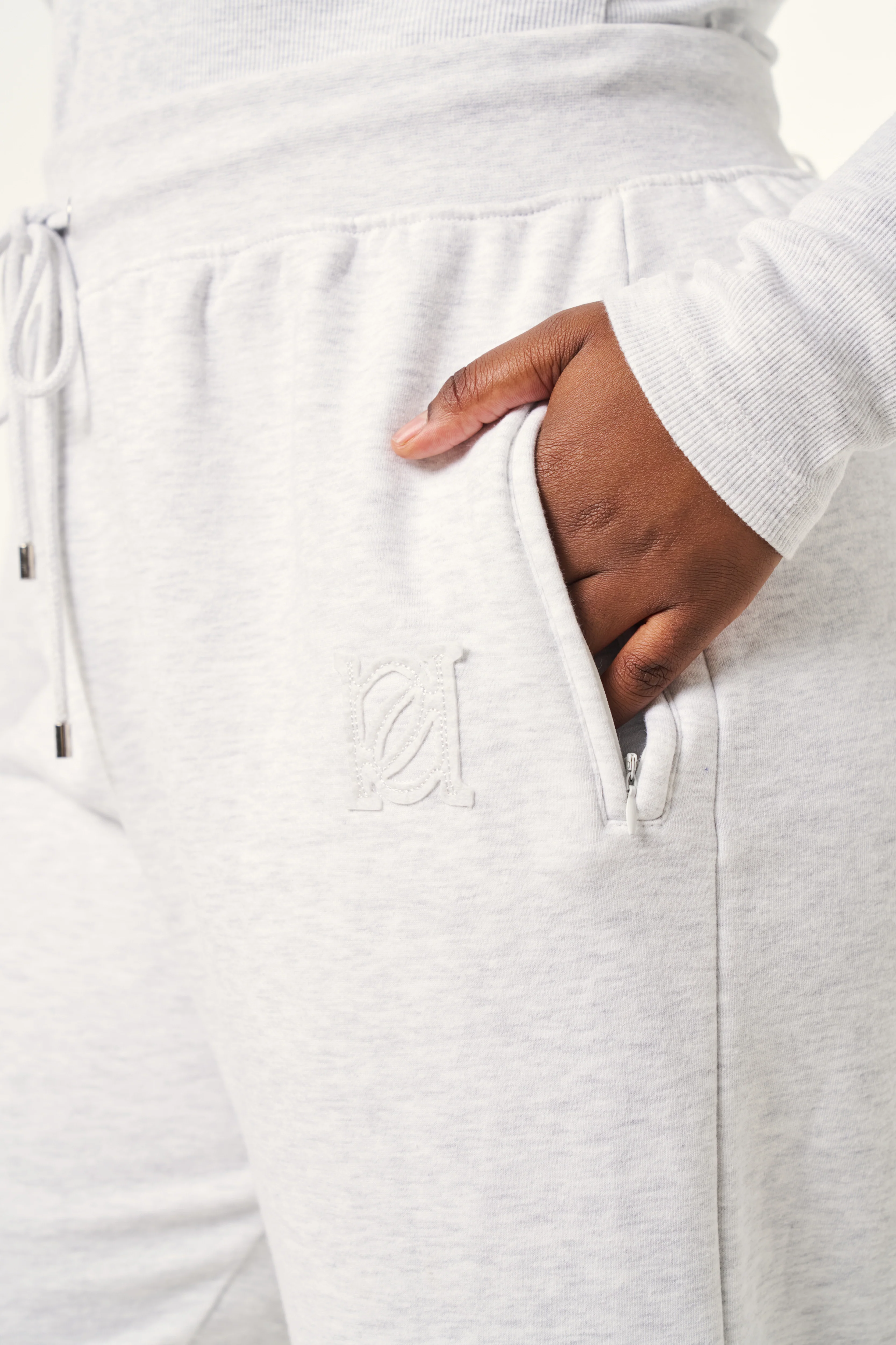 High Waist Wide Leg Joggers - Grey Marl - Image 5