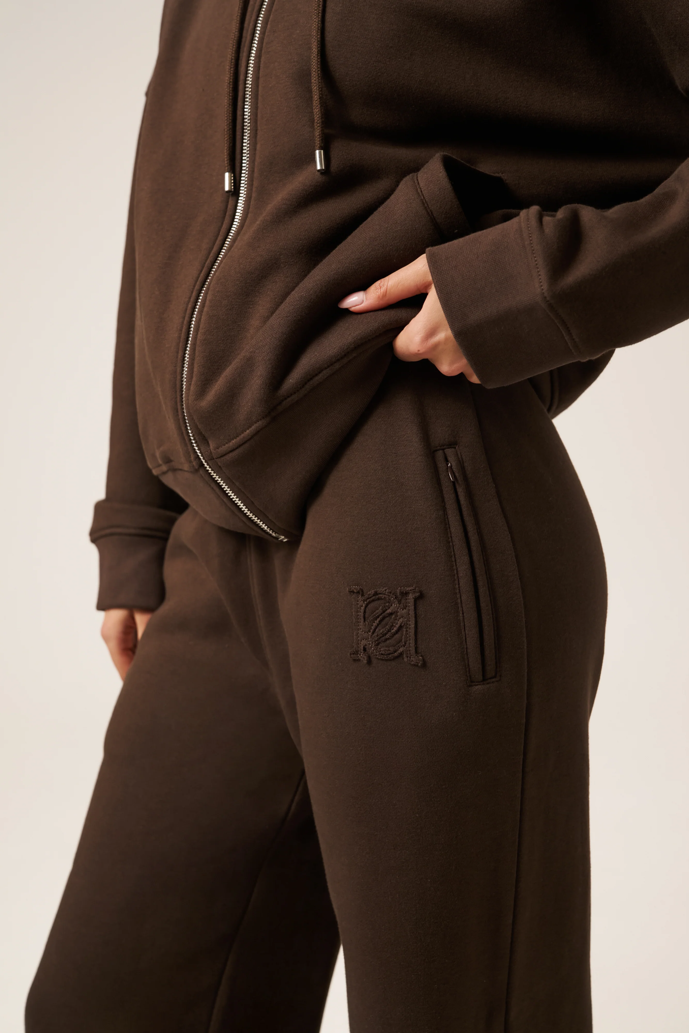 High Waist Wide Leg Joggers - Espresso - Image 3