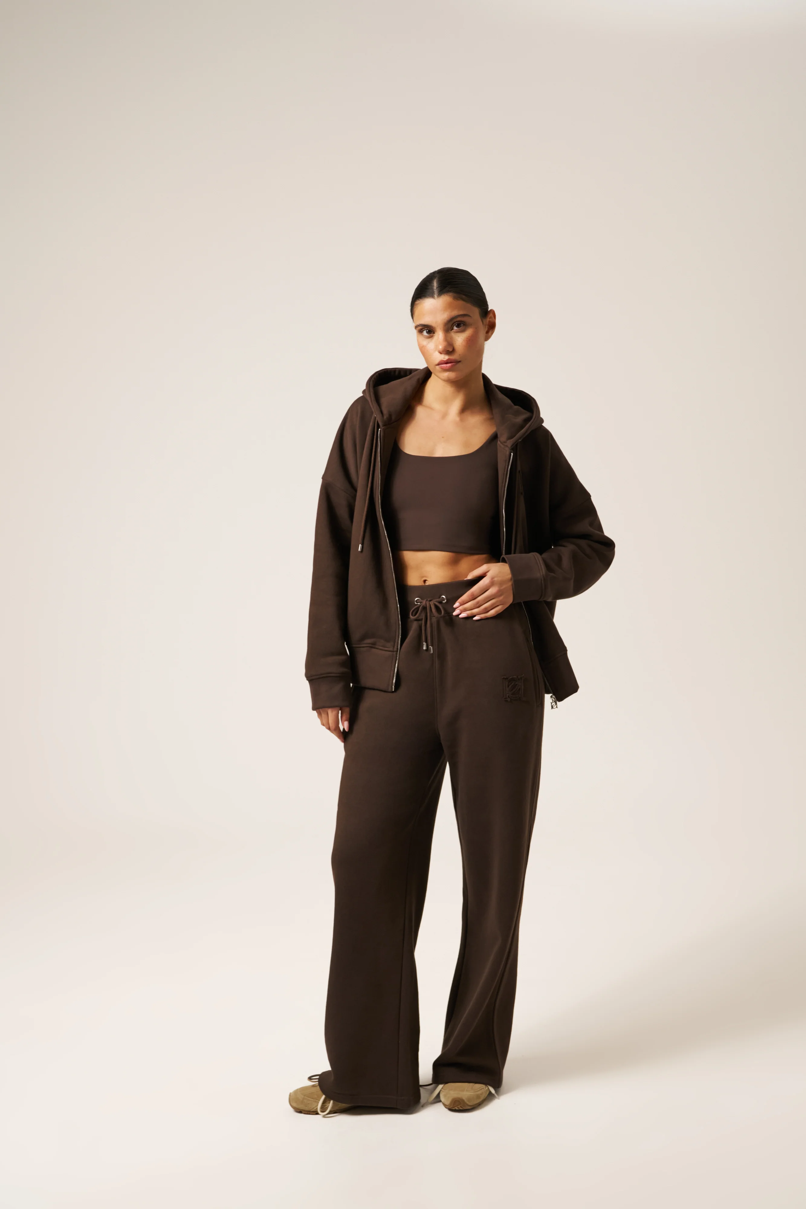 High Waist Wide Leg Joggers - Espresso - Image 4