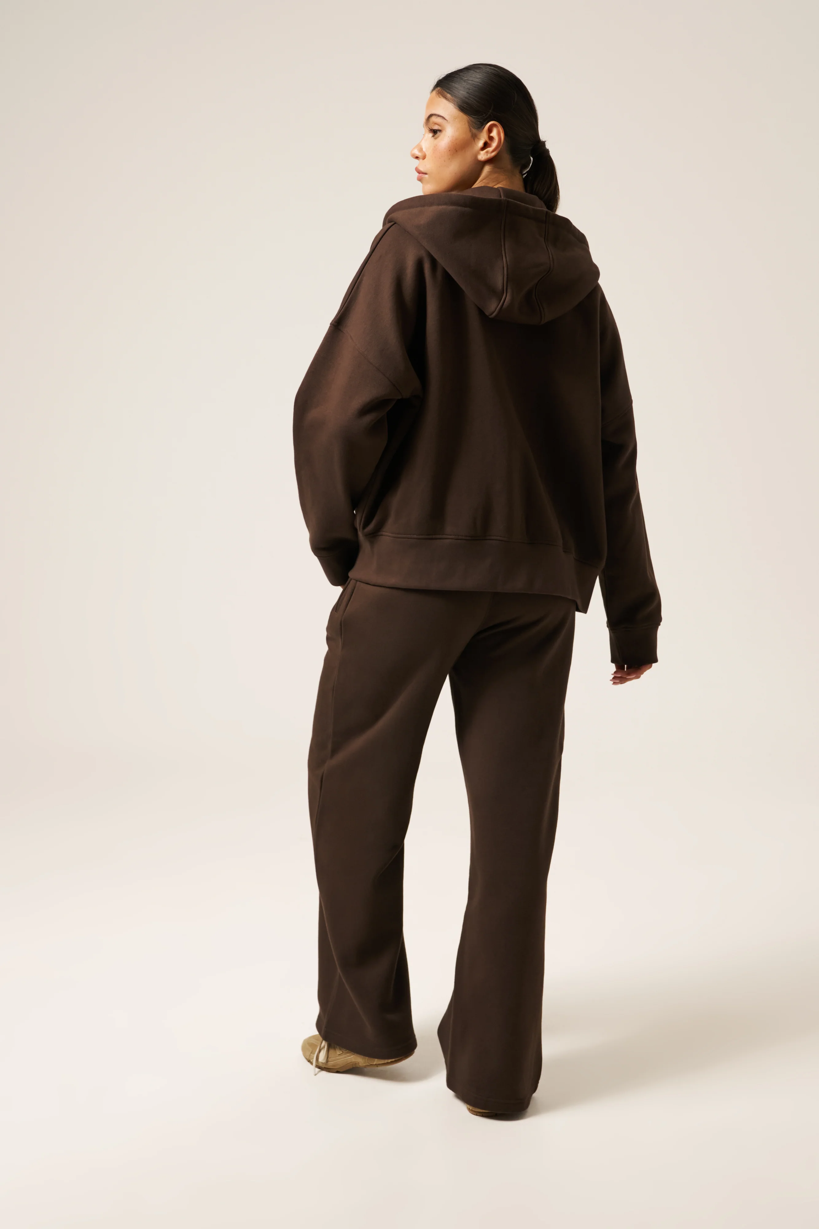 High Waist Wide Leg Joggers - Espresso - Image 5