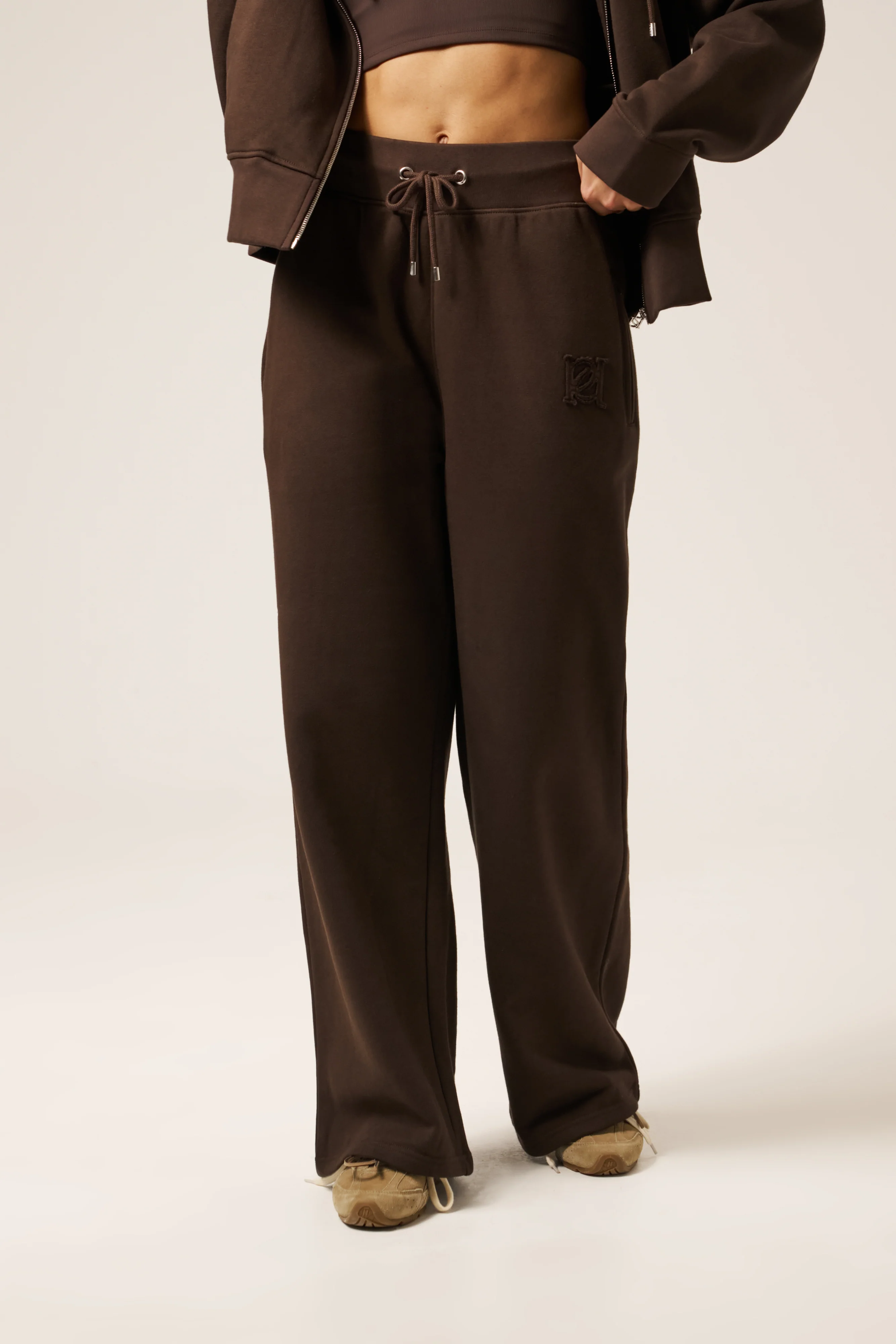 High Waist Wide Leg Joggers - Espresso - Image 6