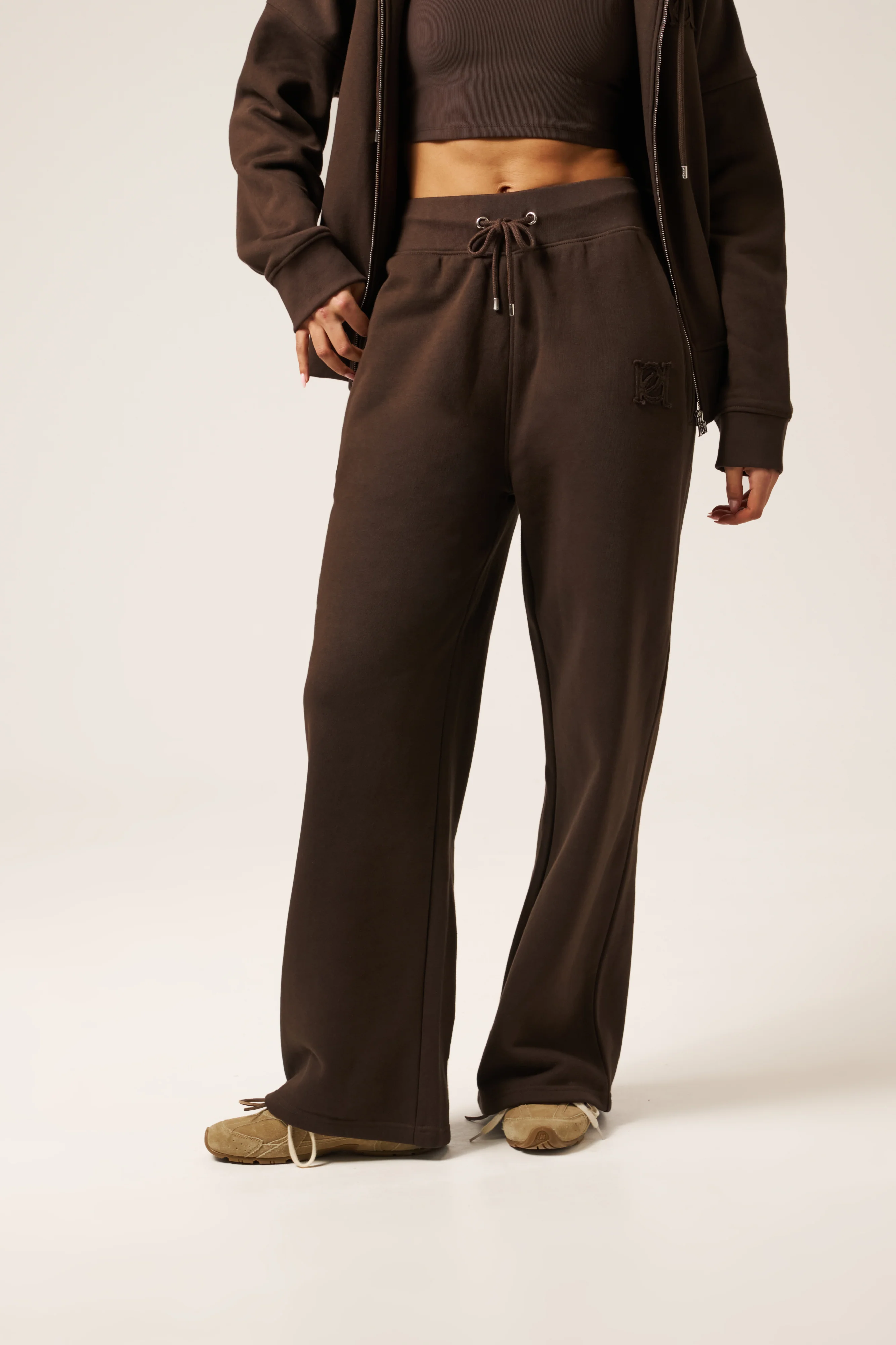 High Waist Wide Leg Joggers - Espresso - Image 7