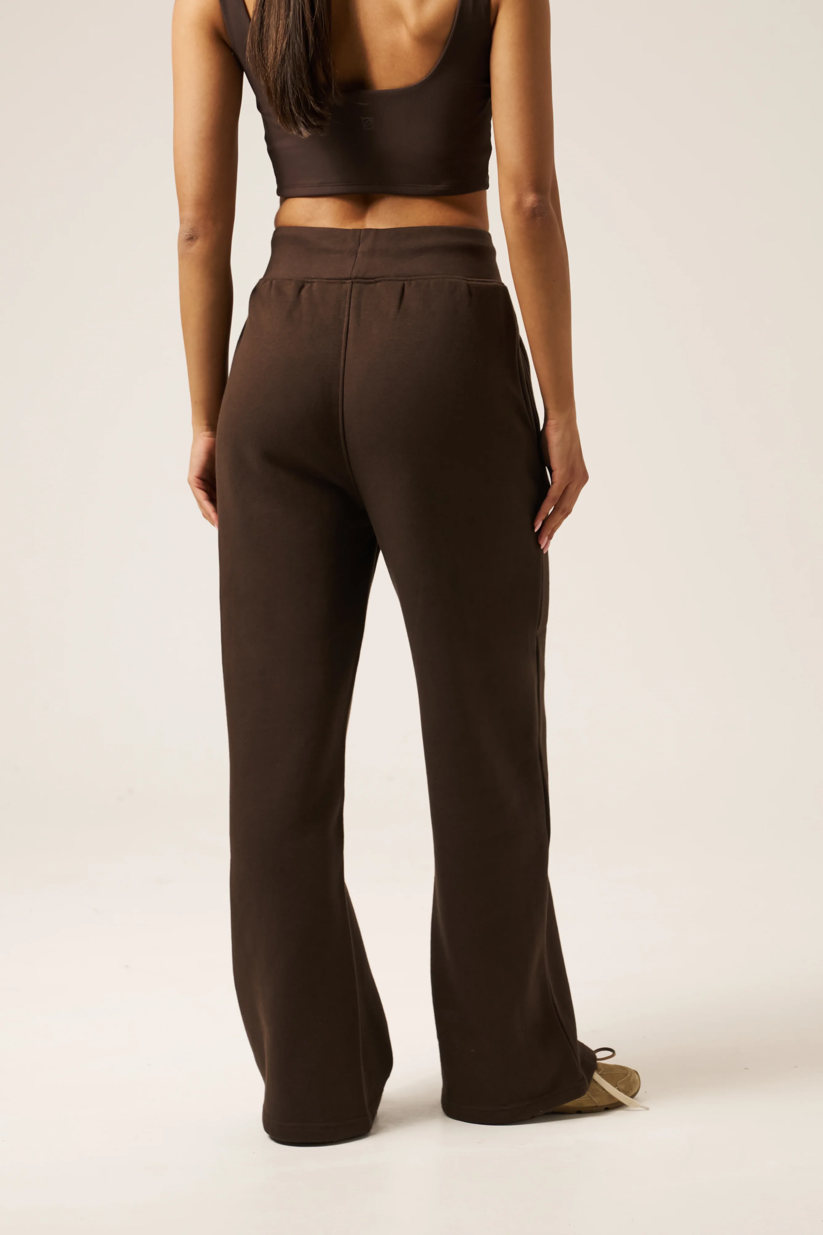 High Waist Wide Leg Joggers - Espresso - Image 8