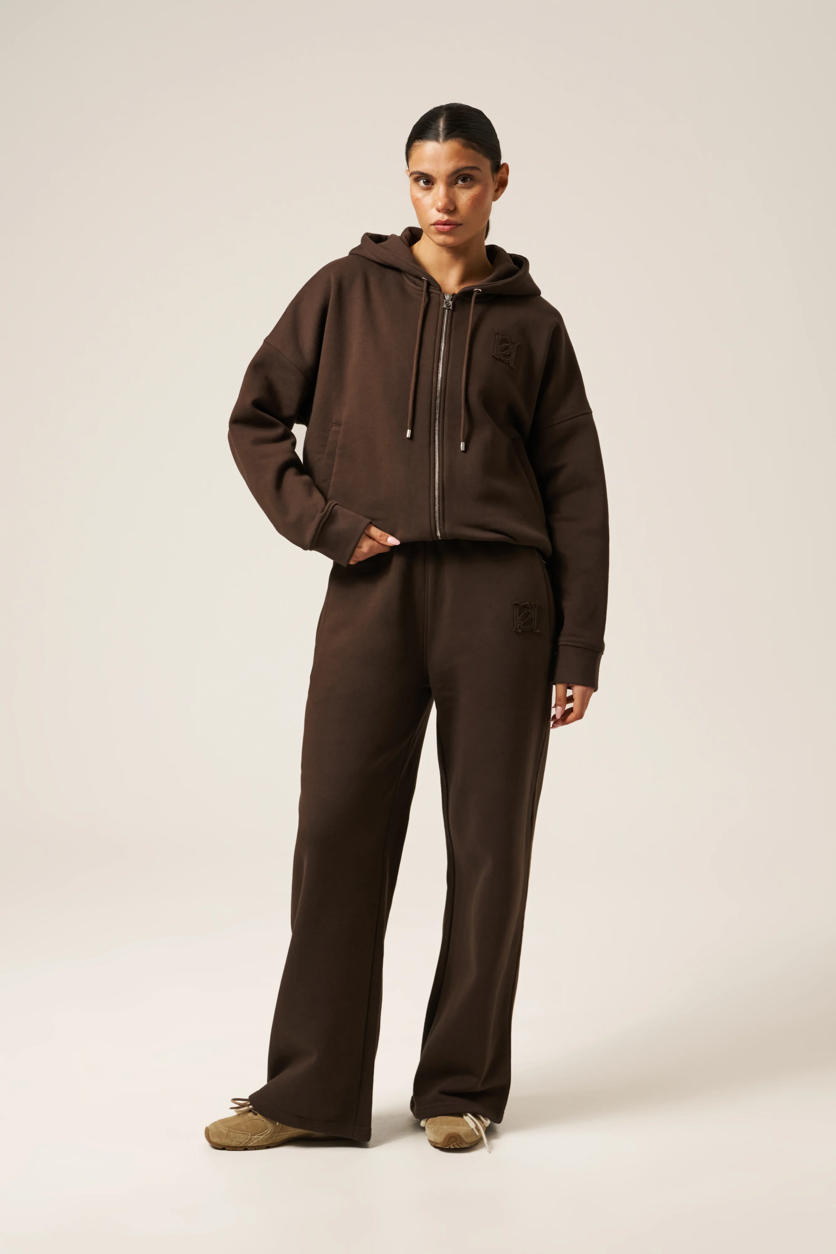 High Waist Wide Leg Joggers - Espresso - Image 9