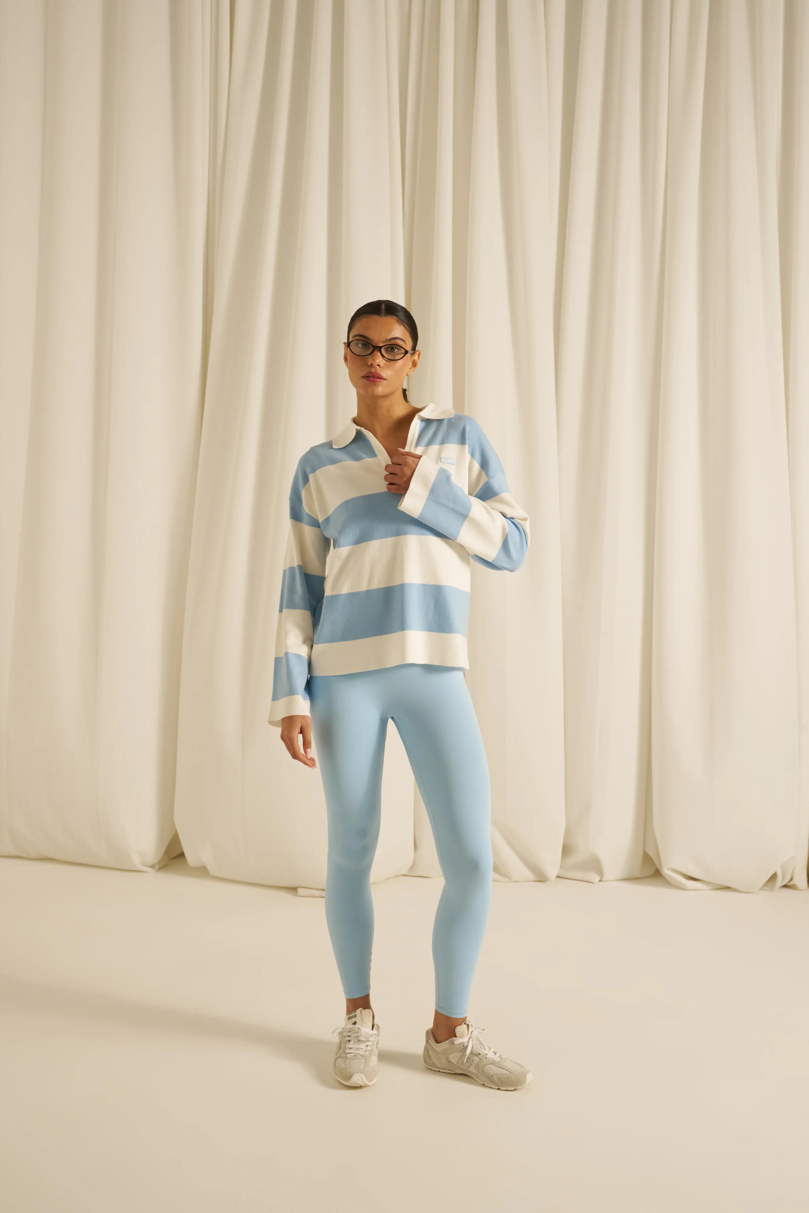 Knitted Stripe Rugby Polo Jumper - Powder Blue - Image 3