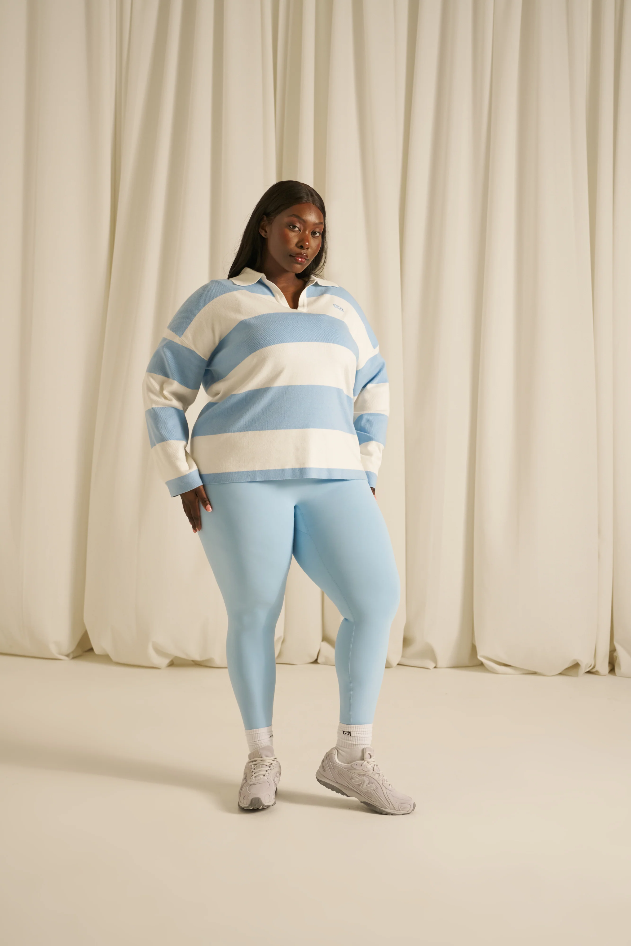 Knitted Stripe Rugby Polo Jumper - Powder Blue - Image 7