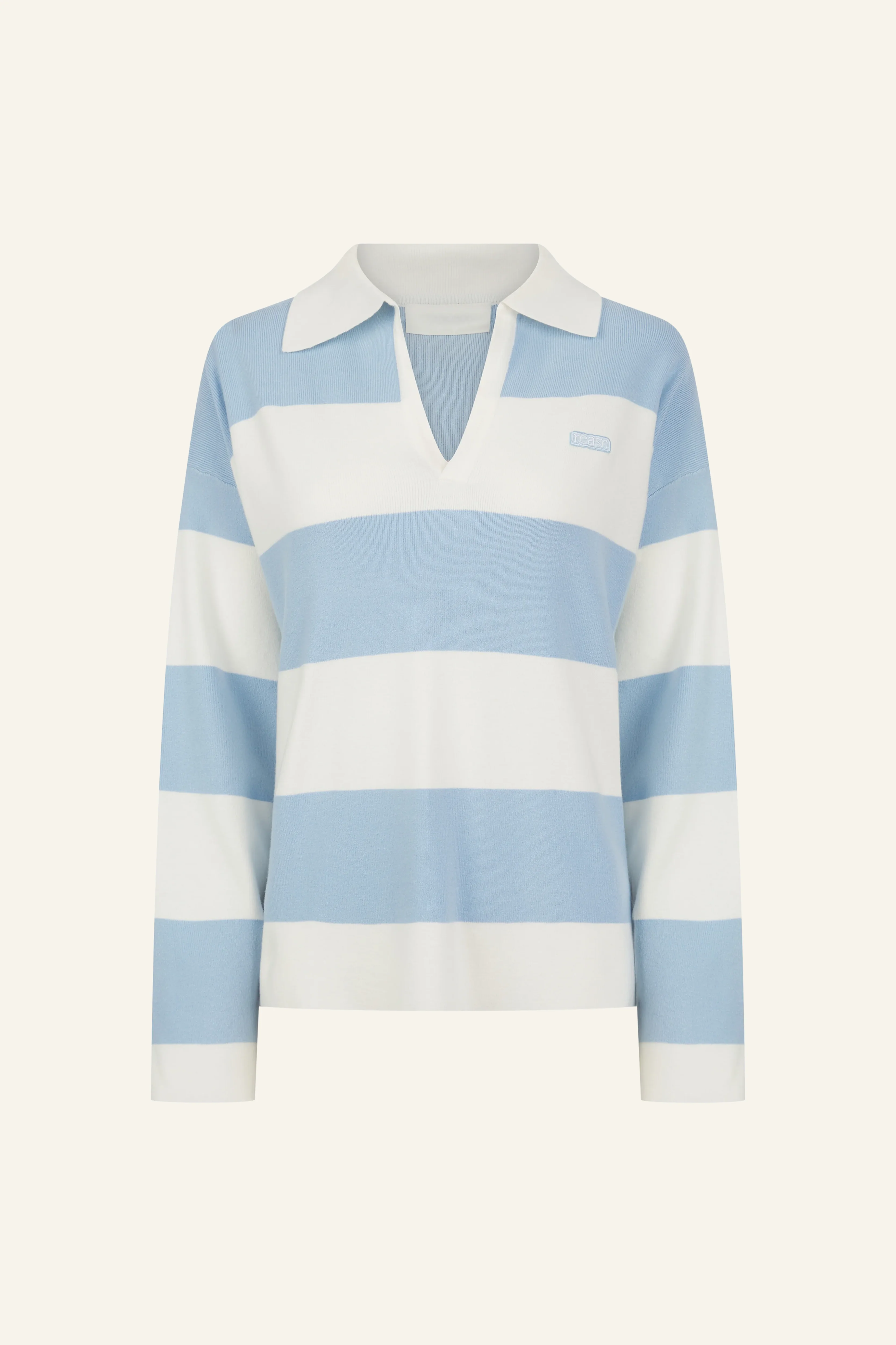 Knitted Stripe Rugby Polo Jumper - Powder Blue - Image 9