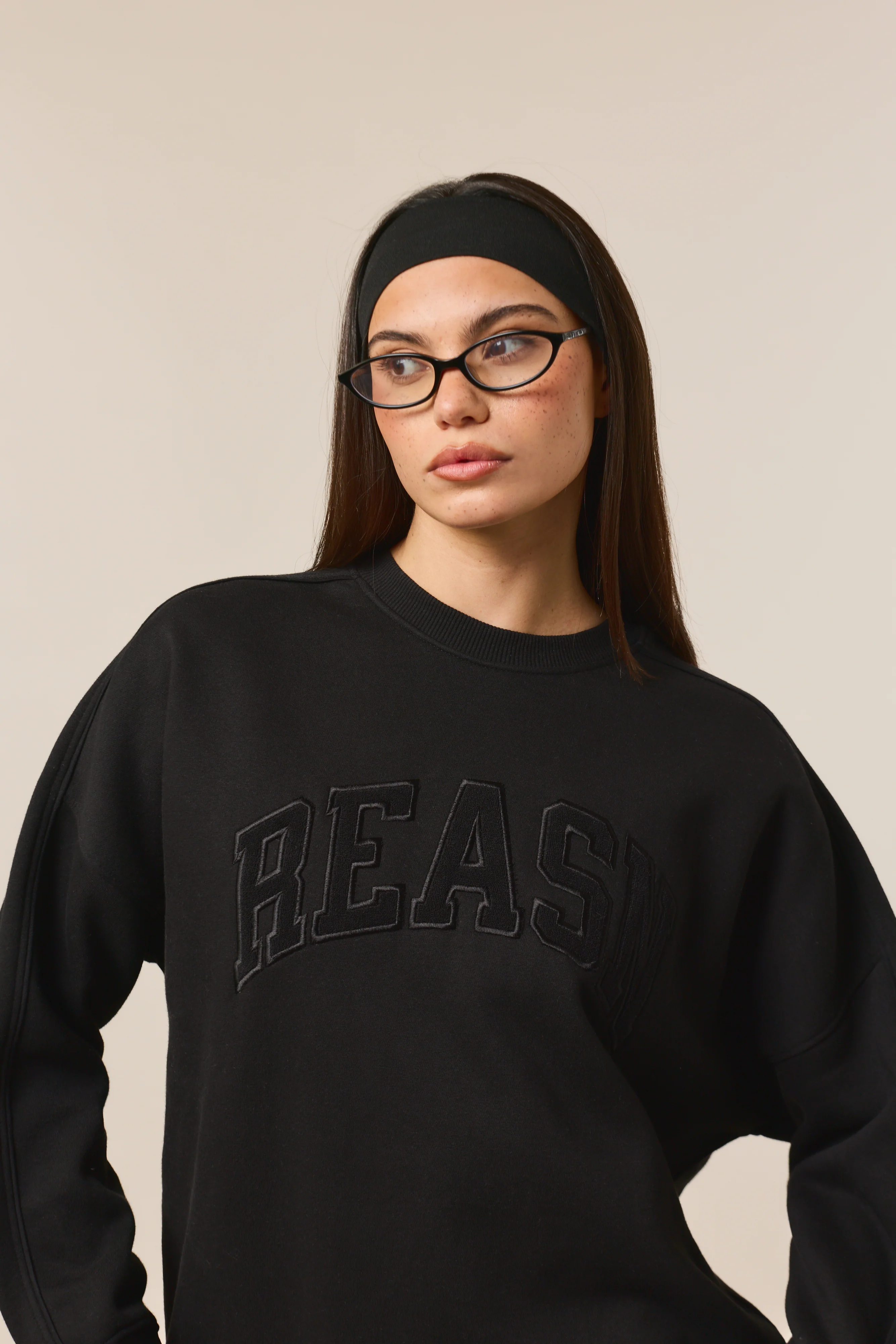 Oversized Branded Crew Neck Sweatshirt - Core Black - Image 3
