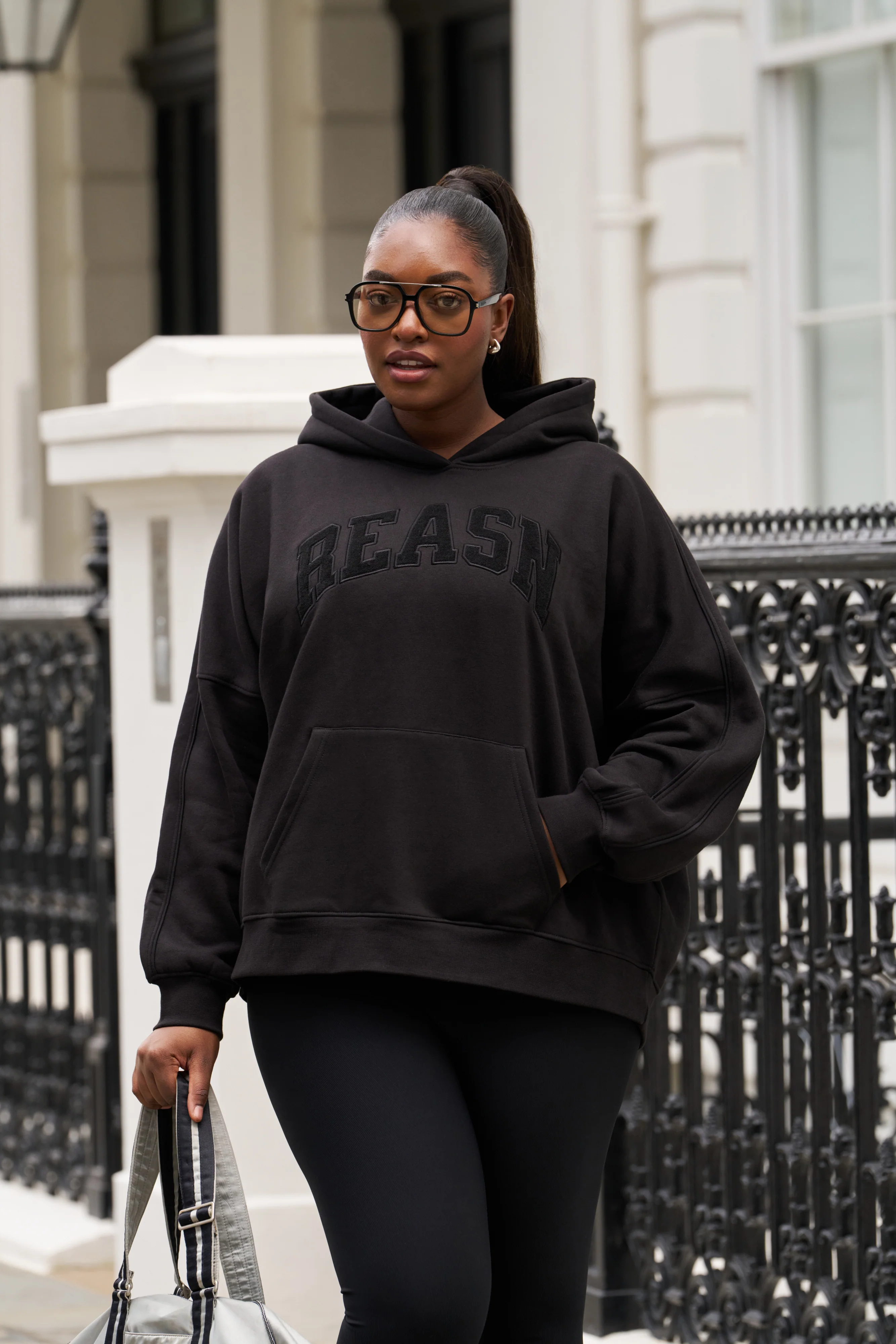 Oversized Branded Hoodie - Core Black - Image 5