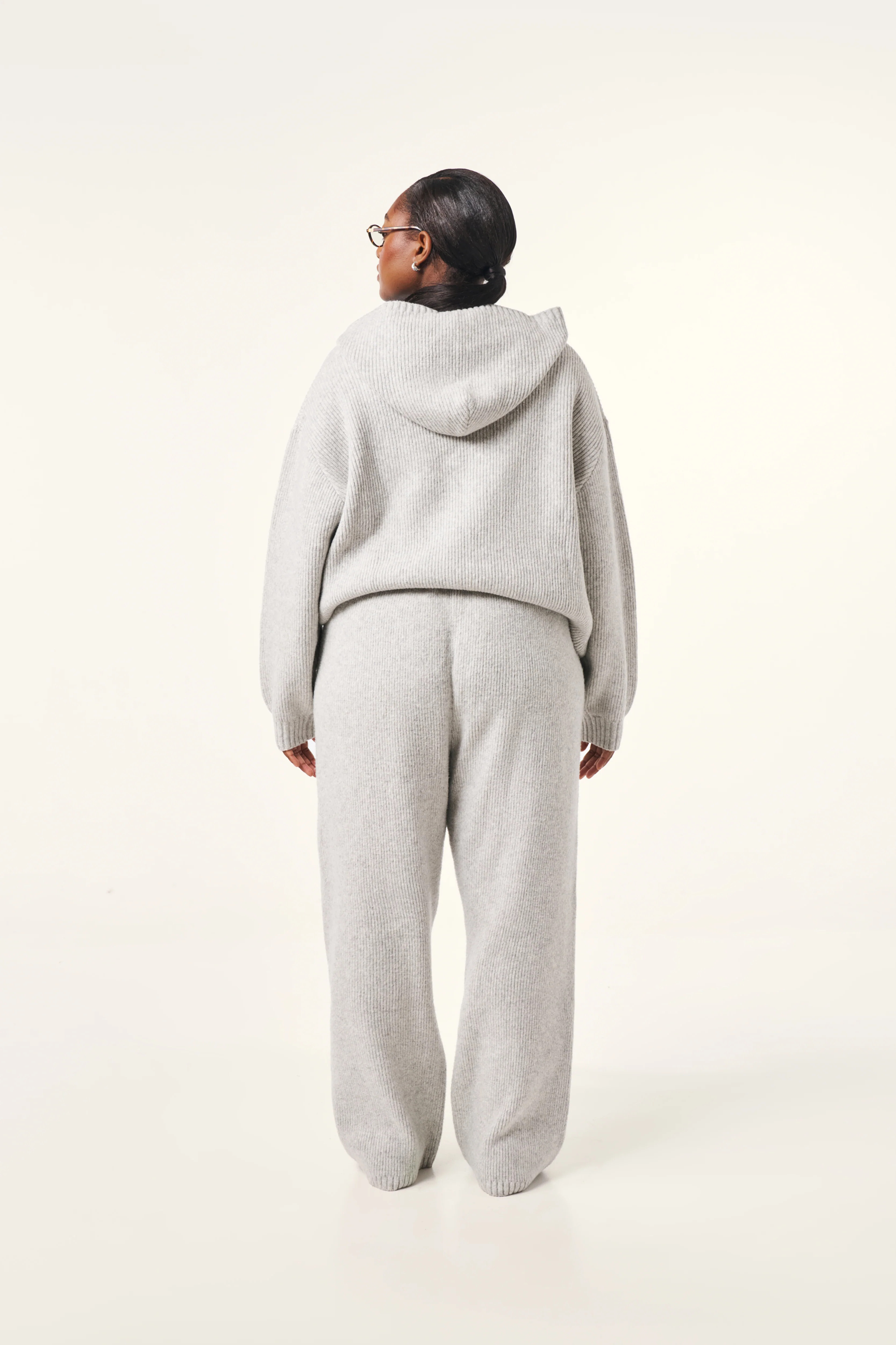 Oversized Premium Knitted Hoodie - Grey Marl - Image 6