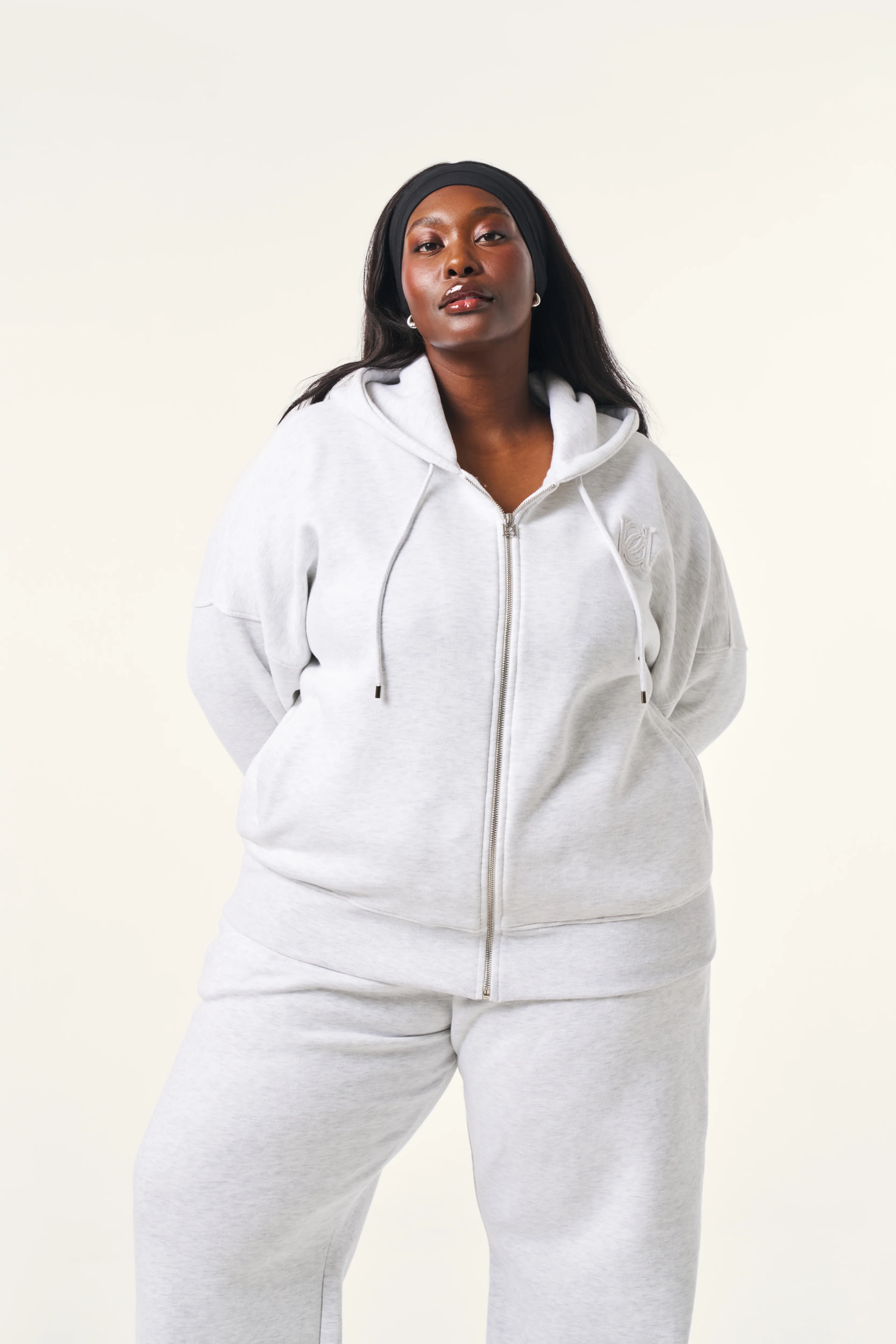 Zip Through Hoodie - Grey Marl - Image 5